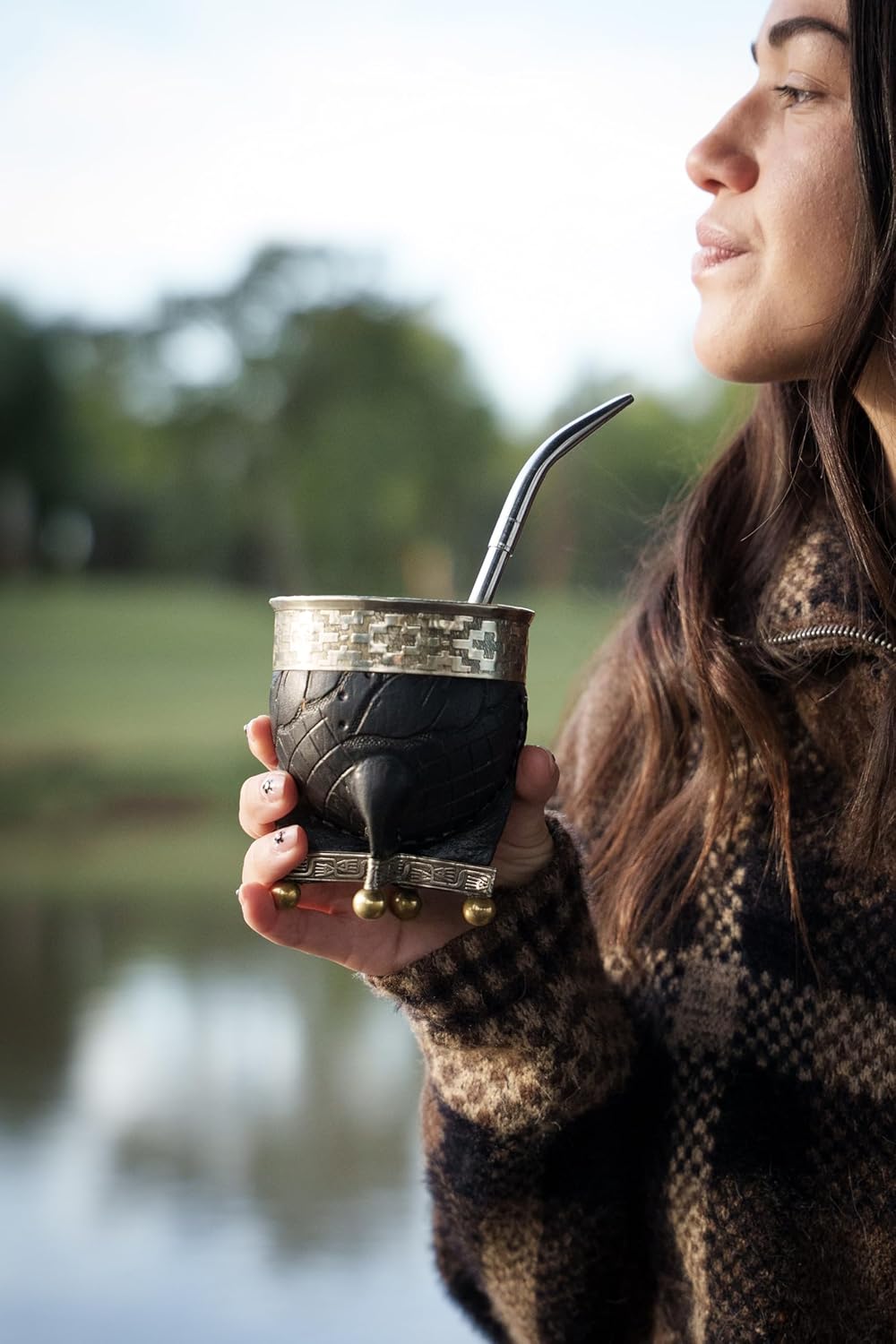 Generic Yerba Mate Gourd with Stainless Steel Bombilla - Handmade Mate Gourd, Mate Drinking Cup, Pumpkin Mate Gourd, Yerba Mate Set, Argentina (Black I), Large - Image 3