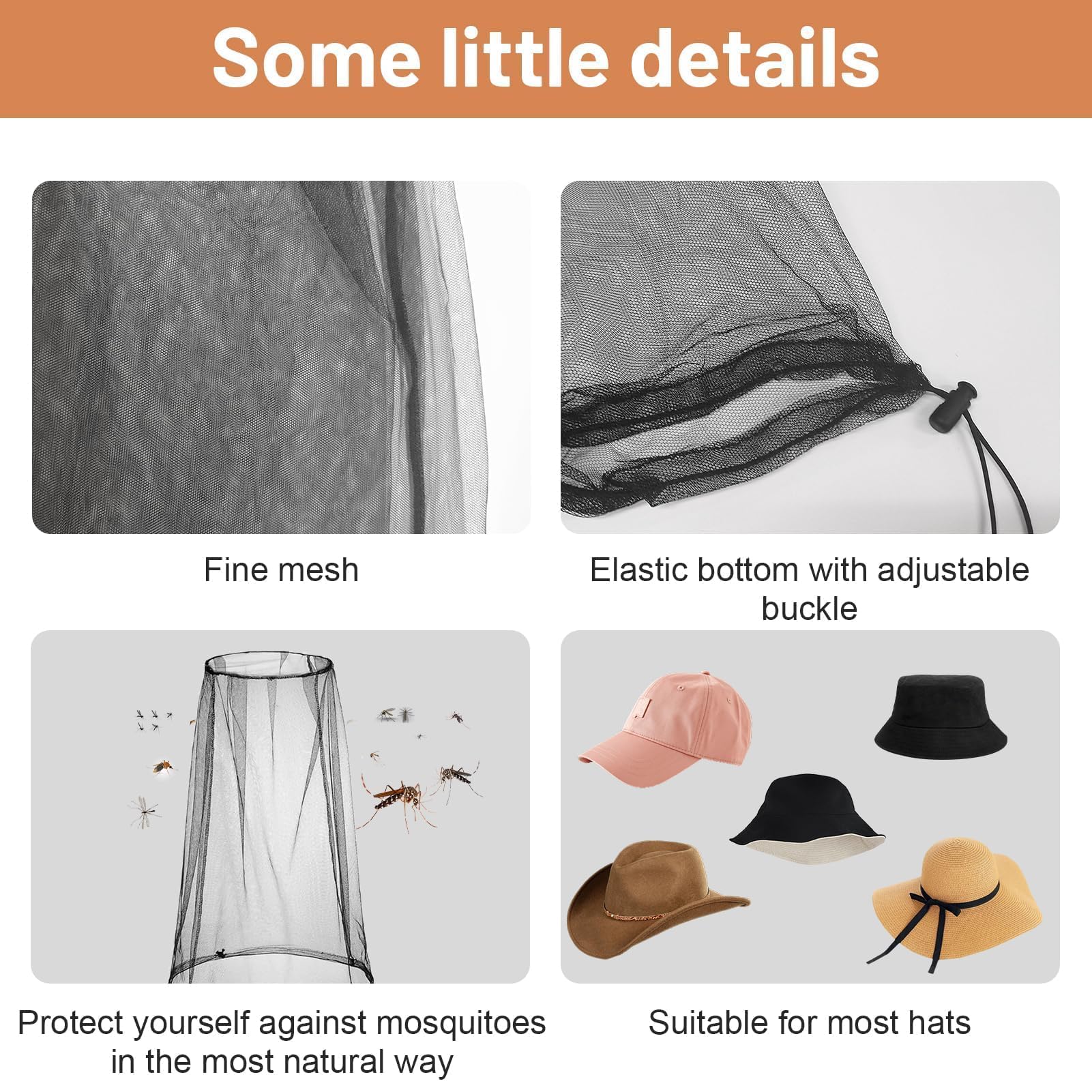 Zanzariera Cappello a Rete 2 Pezzi - Protezione Viso Anti Zanzara e Protezione per Gli Amanti Dell'outdoor Dalle Mosche