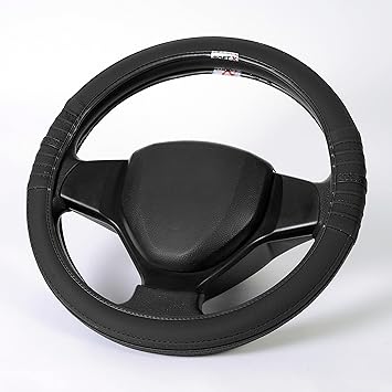 Soft X Premium Faux Leather Car Steering Wheel Cover Universal Size 38cm | Breathable Anti Slip Steering Cover for Untlimate Comfort & Style - Black