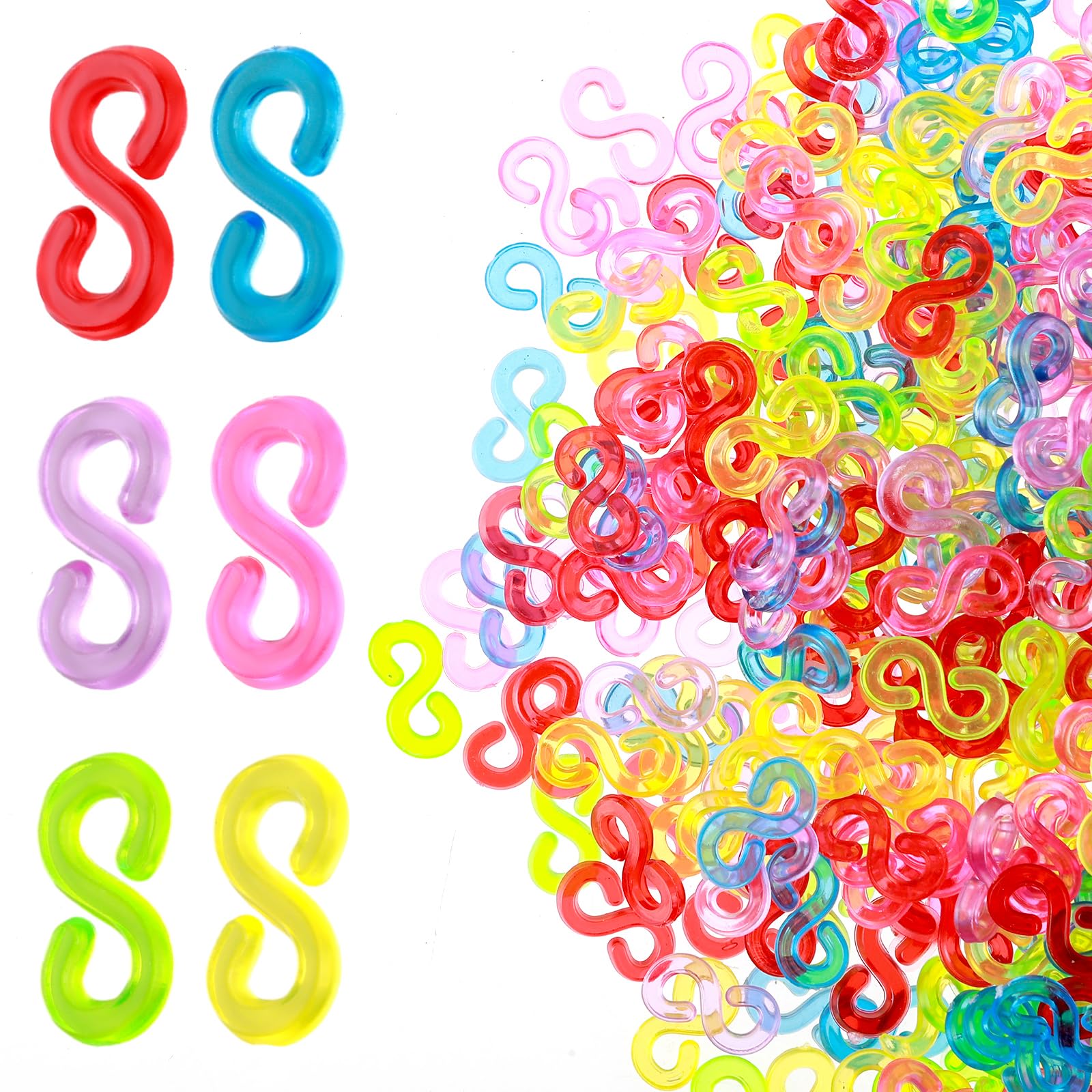 ASTER 1000pcs S Clips for Loom Bracelets, Rainbow Loom Clips Plastic Colorful Rubber Band Clips, Rubber Band Bracelet Connectors Refills Kit Clips for Loom Bracelets DIY Handicrafts