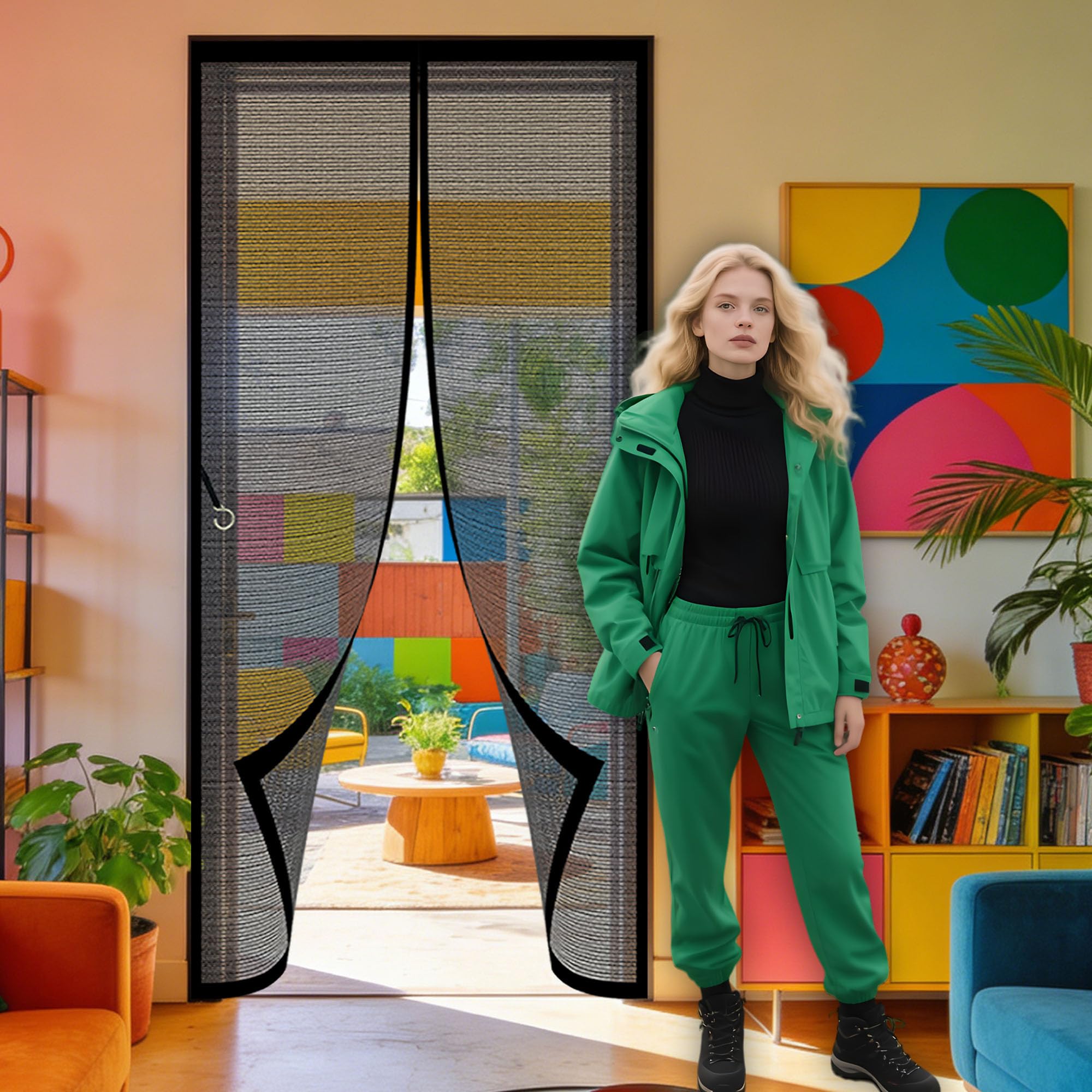 Fly Screen Door 102 x 232 cm Automatically Closes Anti Mosquito Mesh Curtain Keeps Bugs Out for Balcony Room, Bedroom, Kitchen, Children's Room, Single Sliding Room., Black
