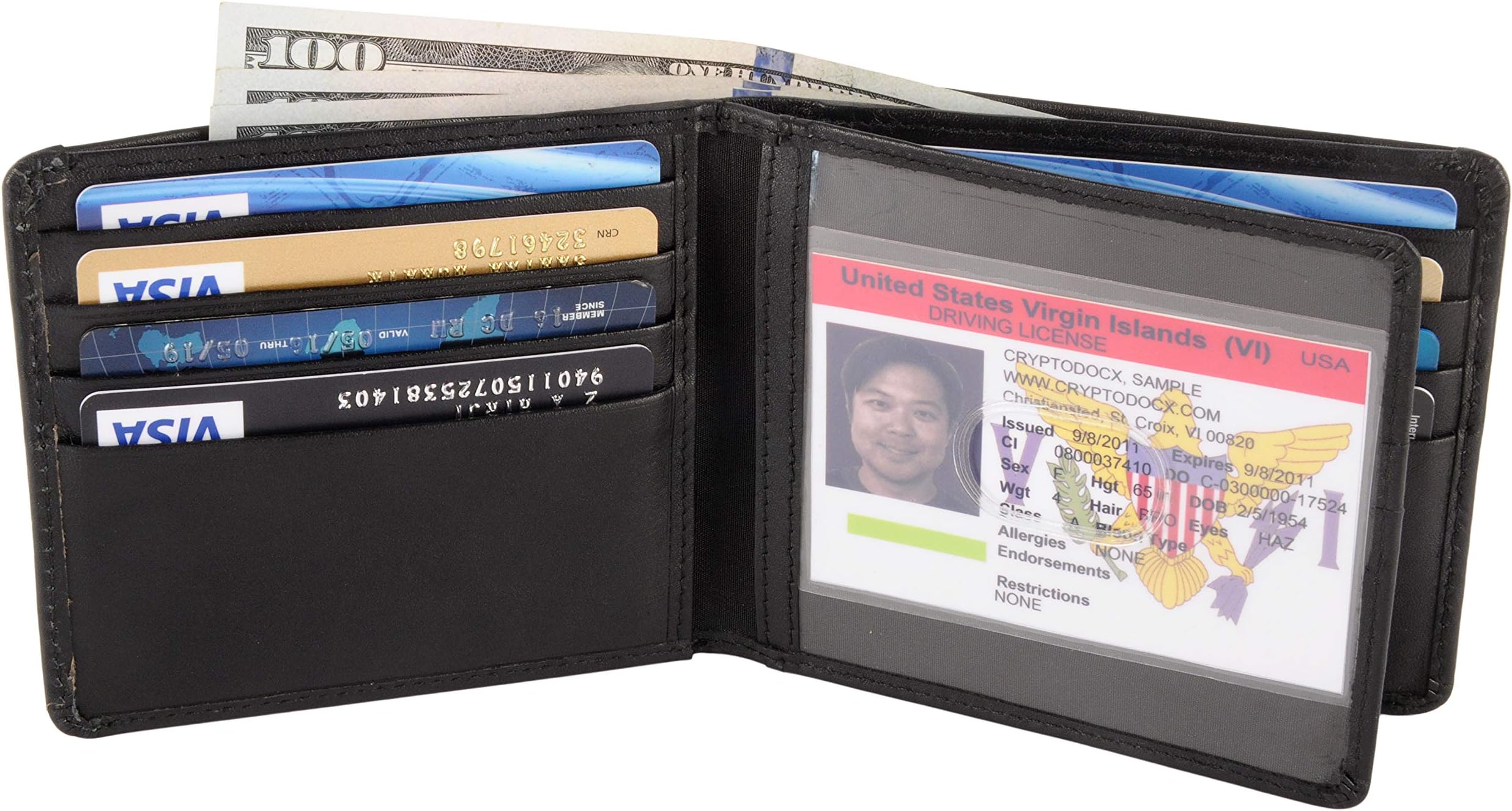 AULIV RFID Blocking Premium Bifold Wallet Passcase for Men with ID Window and Gift Box, Black