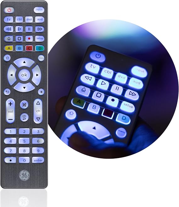 GE Backlit Buttons Universal Remote Control, Samsung TV Remote Control