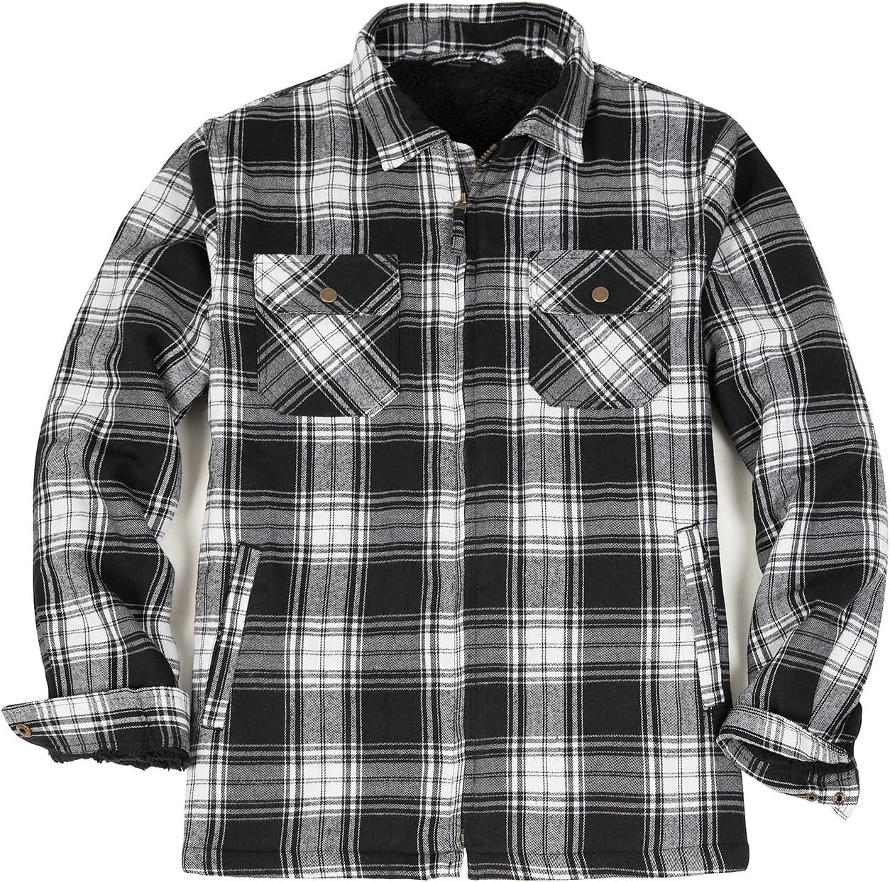 Men's Sherpa Lined Full Zip Plaid Flannel Jacket Shirt,Brushed Cozy Outdoor Work Shacket - Image 3