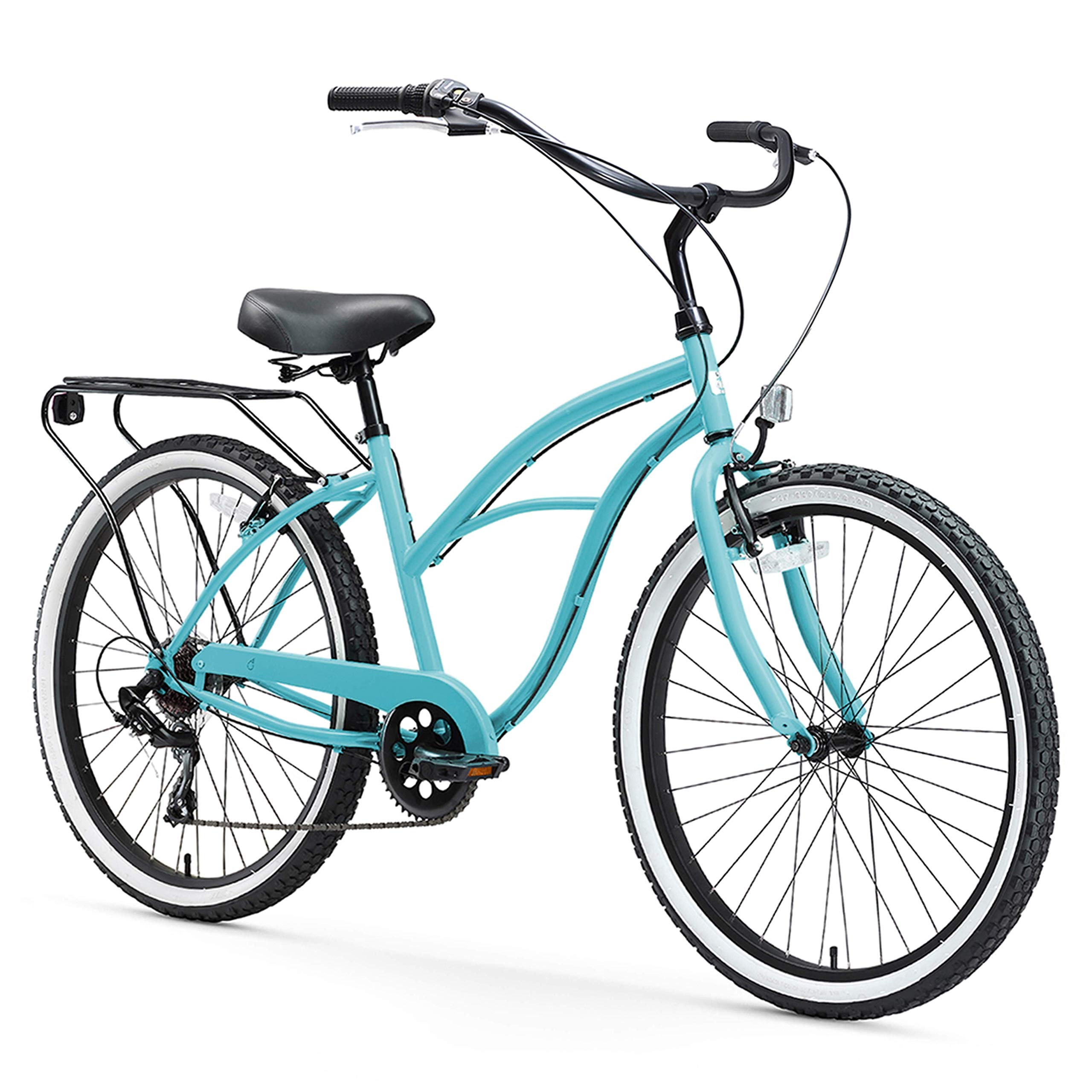 sixthreezeroAround The Block Women's Beach Cruiser Bike, 1/3/7/21 Speed Bicycles, 26"/24" Wheels, Multiple Colors