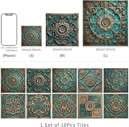 Miniatura 7 de Alwayspon Adhesivo para azulejos de pared moriscos, despegar y pegar, calcomanías de vinilo autoadhesivas para azulejos de cocina y baño, 6 x 6