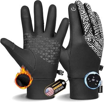 Benirap Winter Gloves Men Women, Warm Thermal Touchscreen Running Gloves Windproof Non-Slip for Cycling Driving Hiking Black