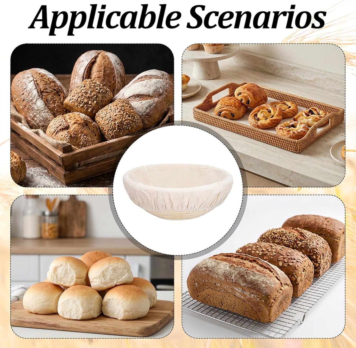 JJUNW 3 Pcs Sourdough Bowl Cover, Reusable Cotton Bread Proofing Covers