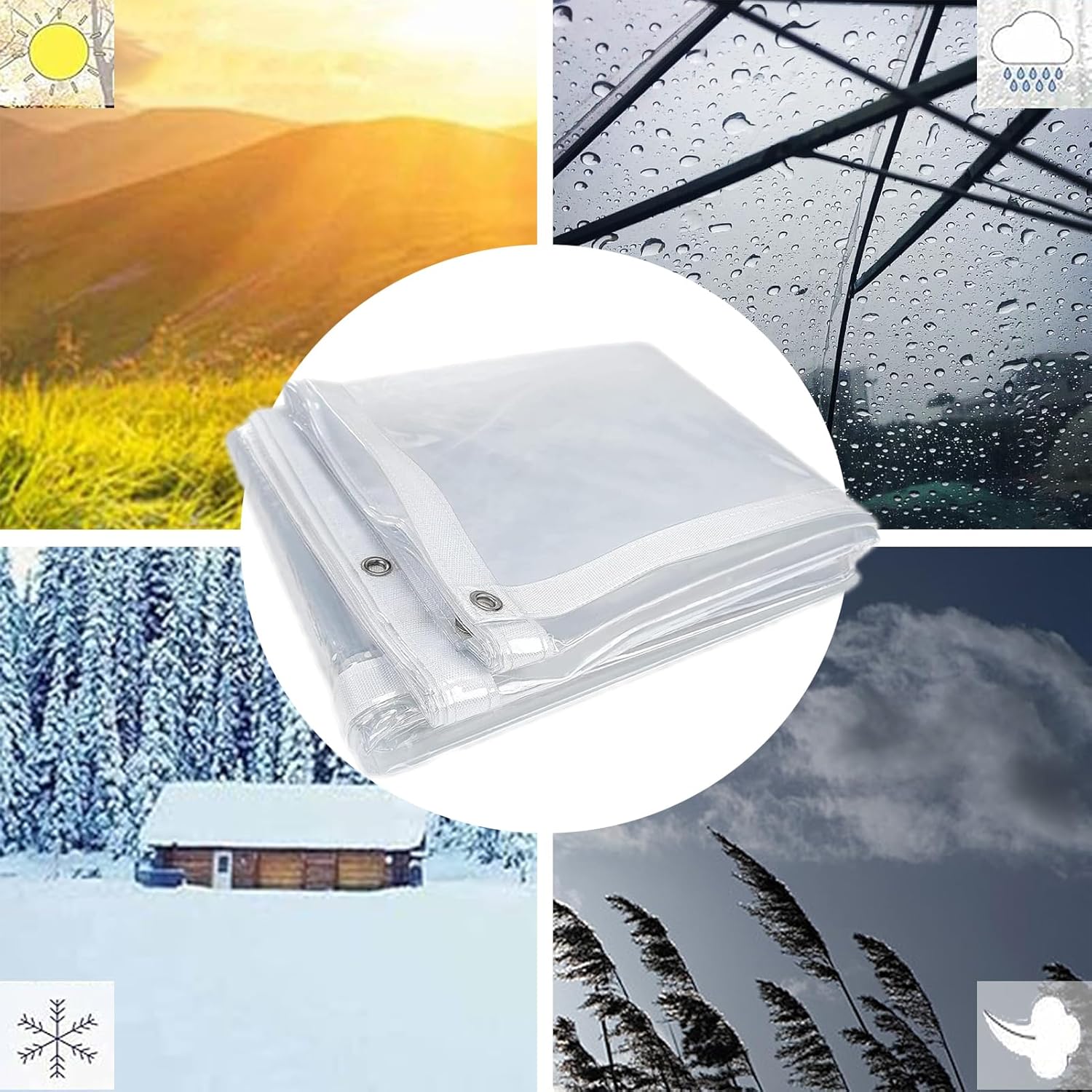 Clear Tarp with Grommets 10x12FT, 12 Mil Heavy Duty Waterproof Tarpaulin Tear/Wind Resistant Vinyl Tarps for Outdoor Furniture, Patio, Balcony, Garage, Greenhouse, Chicken Coop, Backyard