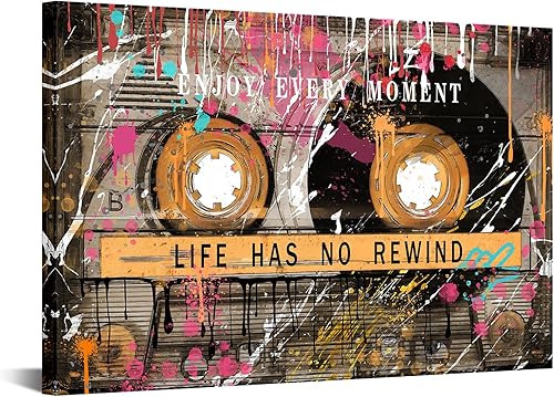 KREATIVE ARTS Lienzo de arte callejero vintage con graffiti retro, cinta de cassette con cita de vida, arte de pared inspirador y motivacional para