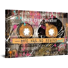 KREATIVE ARTS Vintage Graffiti Street Art Canvas Retro Cassette Tape Life Quote Wall Art Inspirational and Motivational Office Decor 16x24 Inch Stretched Canvas Ready to Hang