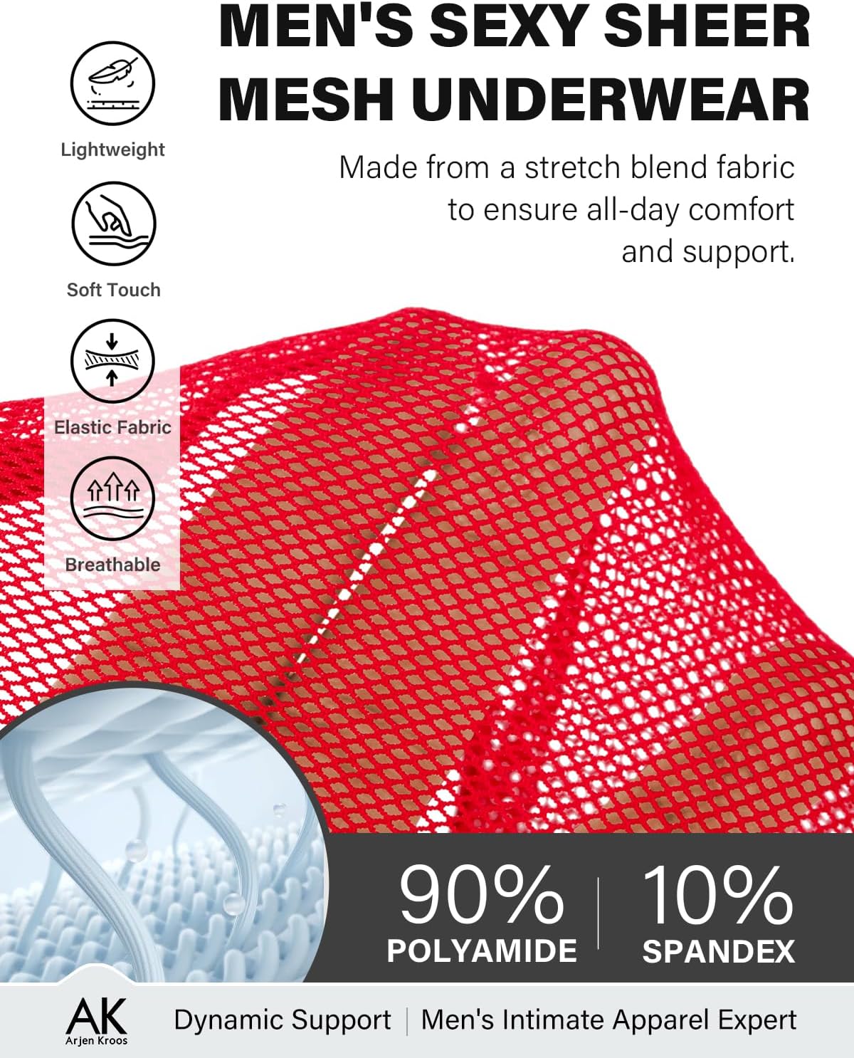 Arjen Kroos Men's Sexy Underwear See-through Sheer Briefs Mesh Pouch Lingerie Tagless Underpants - Image 2