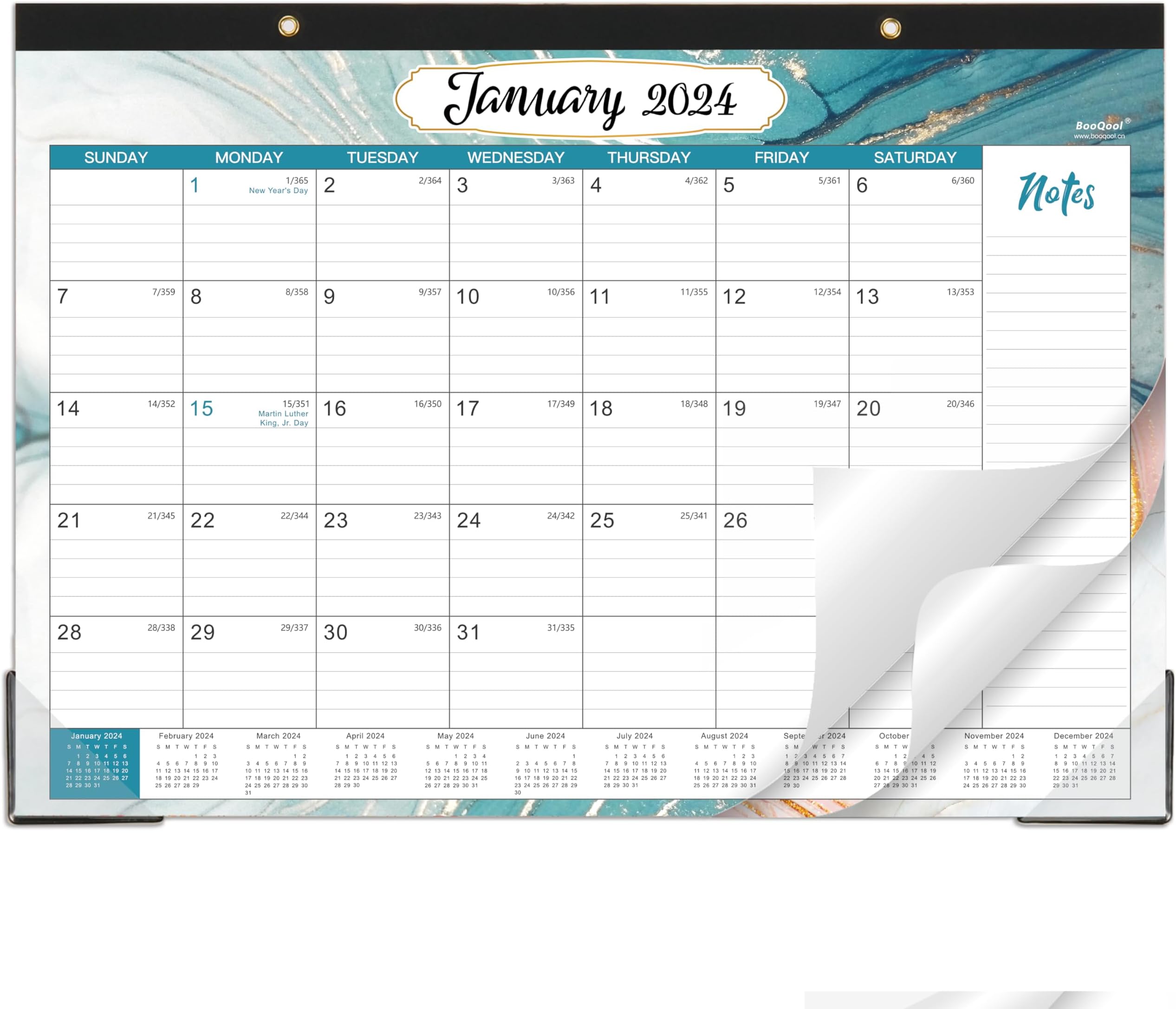 2024 Desk Calendar - 12 Months Large Desk Calendar 2024, 17"x 12", Jul. 2023 - Dec. 2024, Desk Calendar with Corner Protectors, Ruled Blocks & Notes, Easy Planning