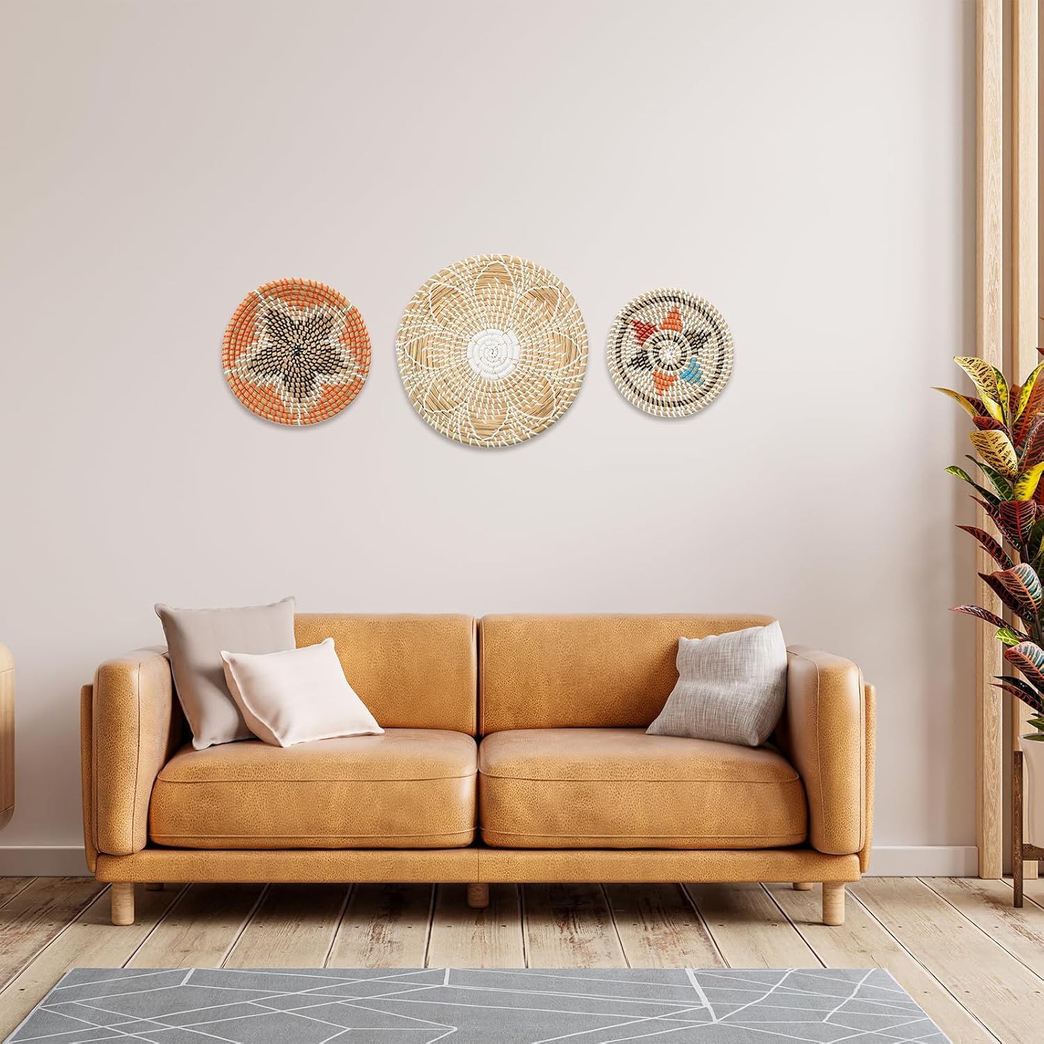 uxcell Baskets for Wall Decor, Bohemian Woven Wall Basket Decor Set, Straw Wall Decor, Wall Hanging Decor, Wicker Wall Decor (3pcs)