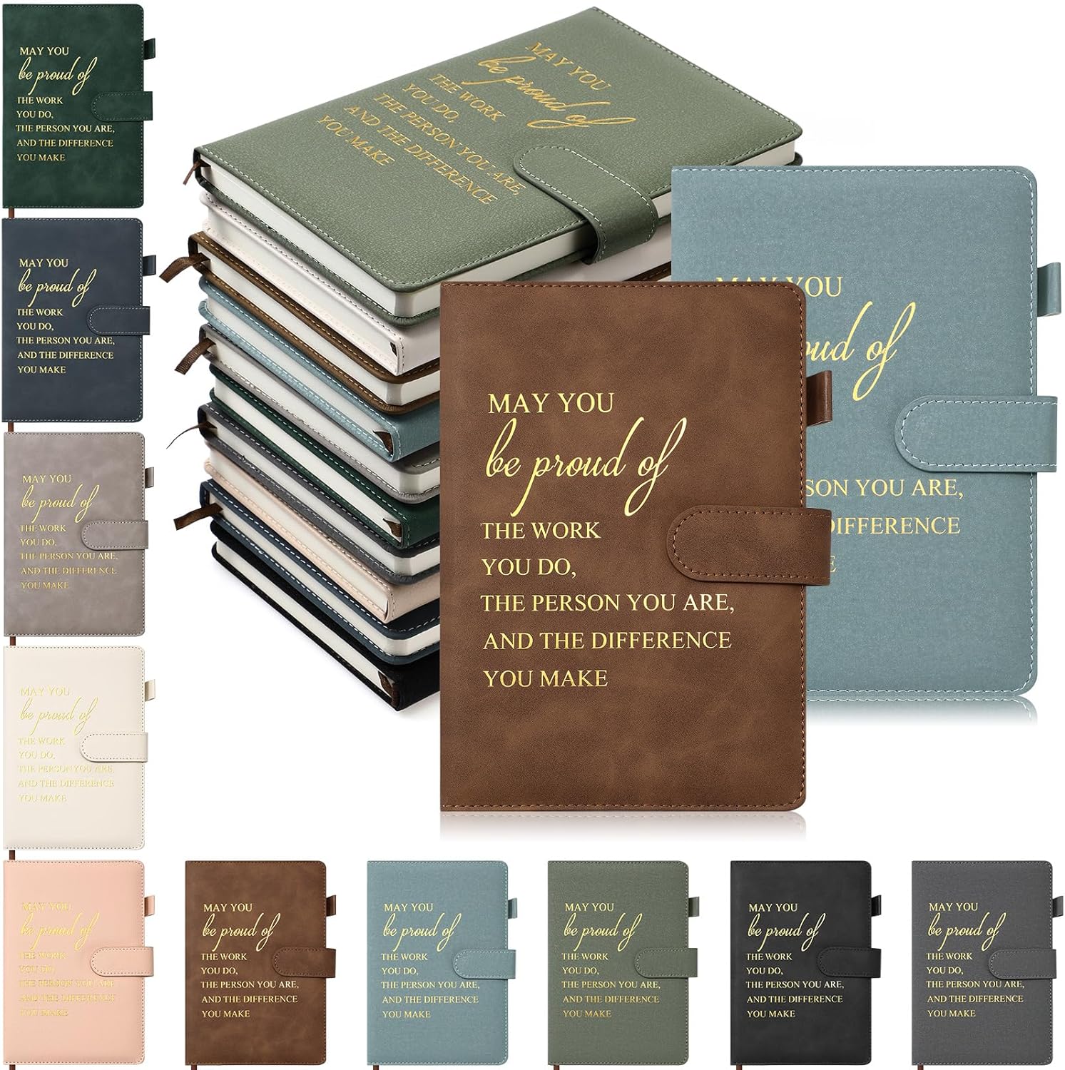 Roowest 10 Pcs Employees Appreciation Gifts Motivational A5 Leather Journal Notepad for Secretary Month Coworker Leadership Teacher Thank You Gift(Morandi Colors,Inspirational)