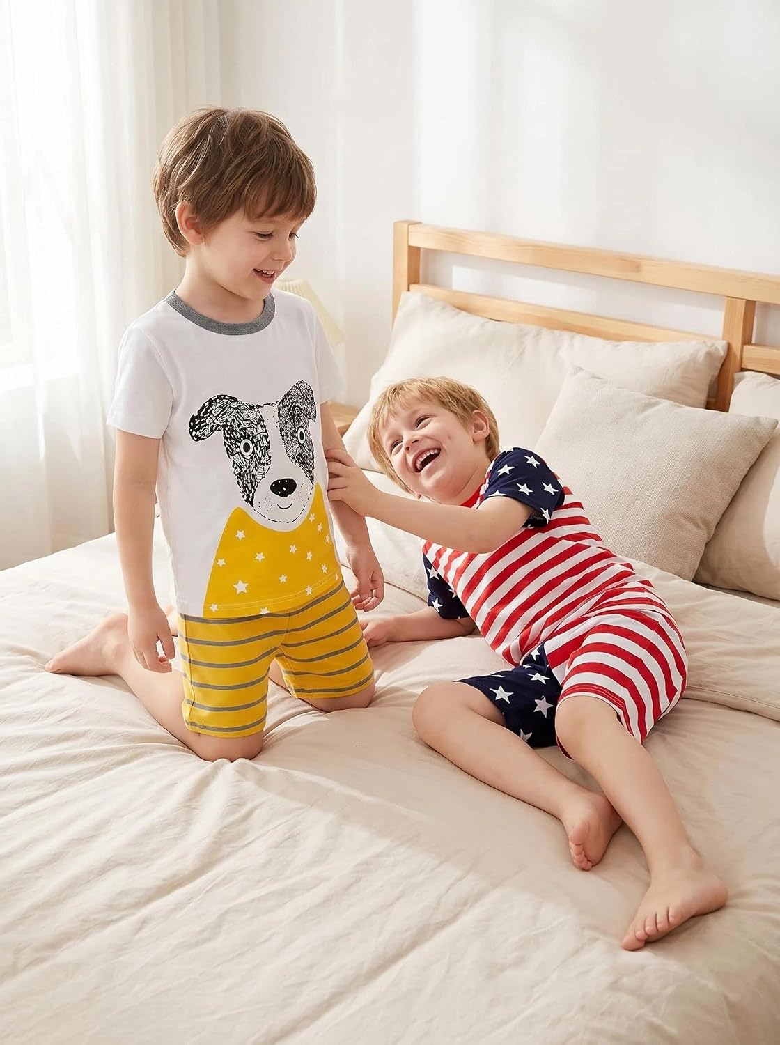 Toddler Boys Pajamas 100% Cotton Summer Pjs for Boy Jammies Dinosaur Dog Little Kids Clothes Sleepwear Short Sets Size 2-7T