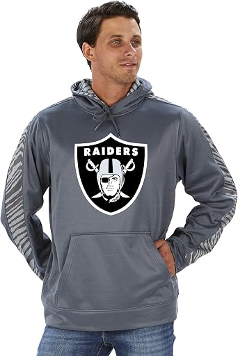 Officially Licensed Zubaz Mens NFL NFL Mens Pullover Hoodie, Gray, Oakland Raiders, Size Medium
