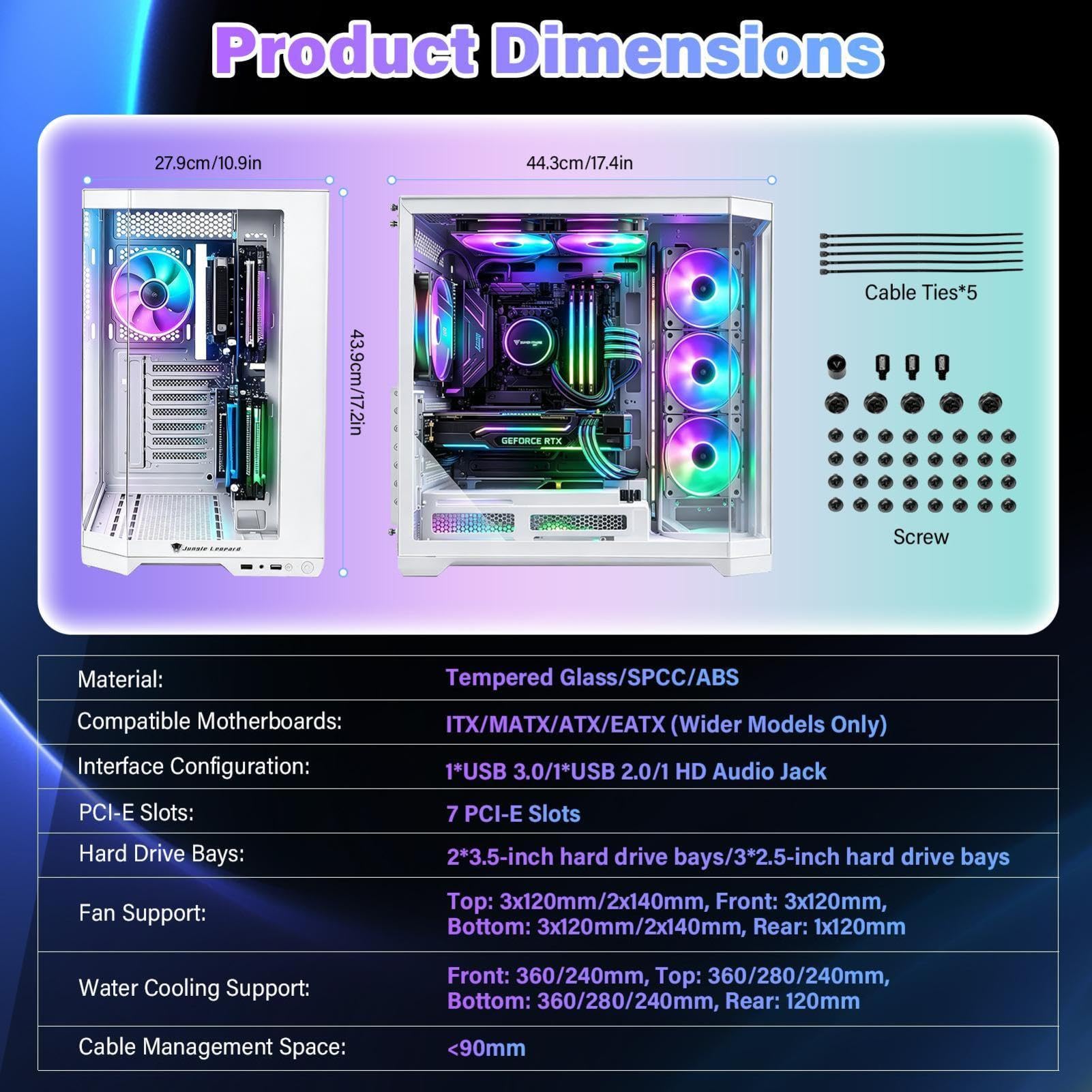 Case ATX Alto Flusso d'Aria | Case Per PC Da ATX Supporta Fino A 10 Ventole Cassa Desktop Con Pannelli Laterali Anteriori In Vetro Temperato Compatibile