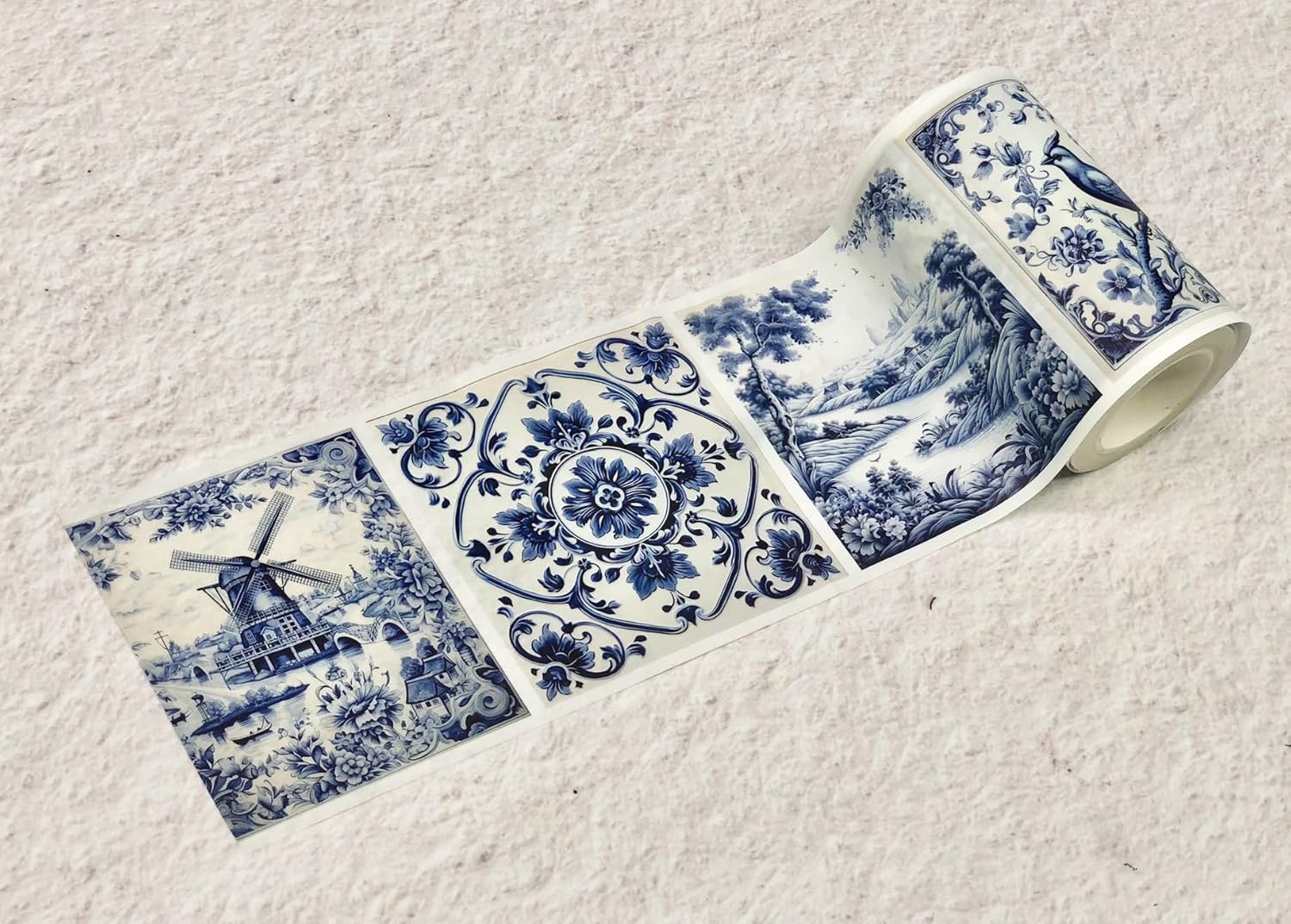 Serenity Fair Washi Tape – Mediterranean Tile Pattern, Extra Wide 4 Inch Scrapbook Supplies for Scrapbooking, Journaling, Stickers, Craft Paper, and DIY Scrapbook Tape Roll (Delft Blue Tiles)