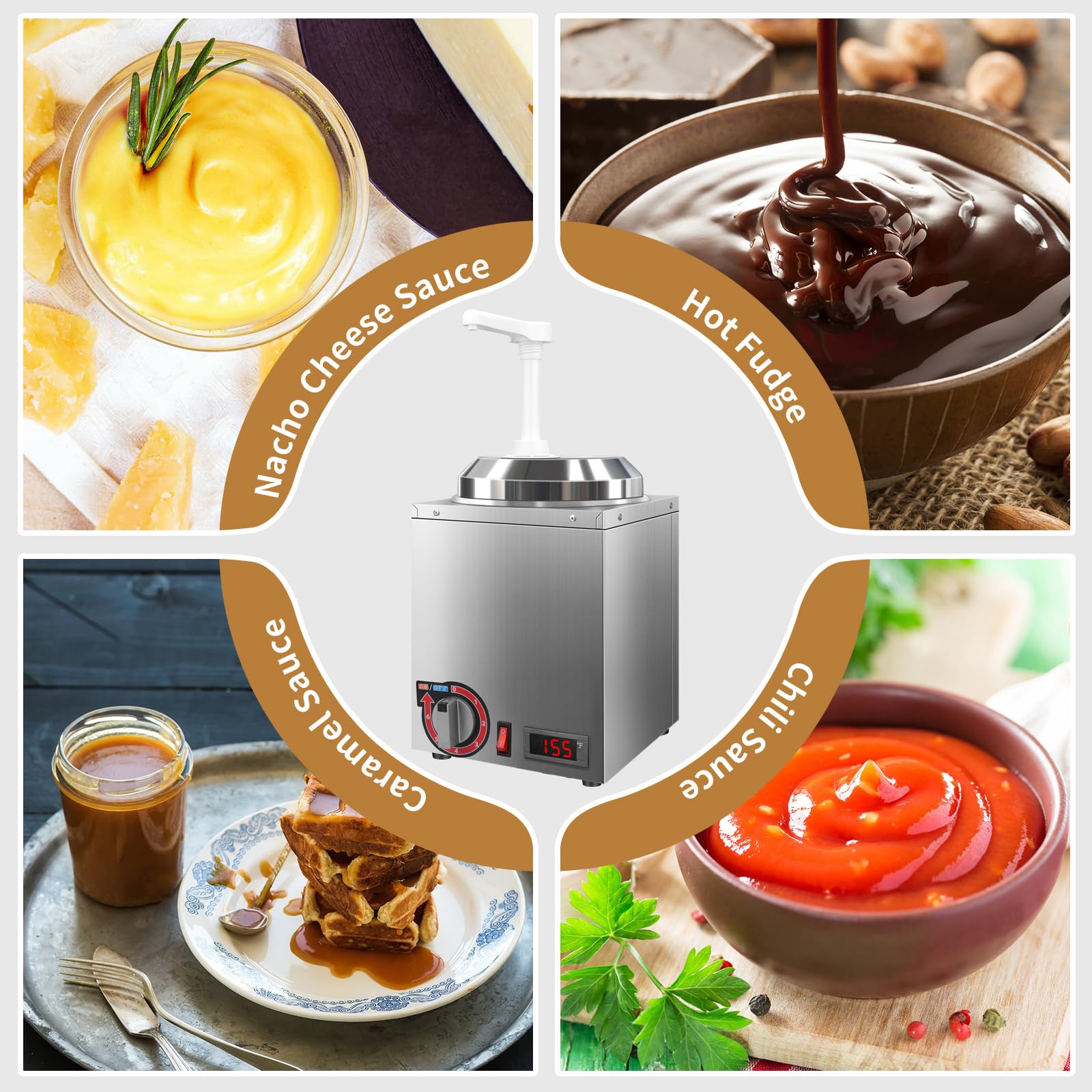 Dispensador calentador de queso con termómetro, calentador de queso Nacho con capacidad de 2.8 cuartos con indicador de temperatura, dispensador eléctrico de dulce caliente, 86-194 F para