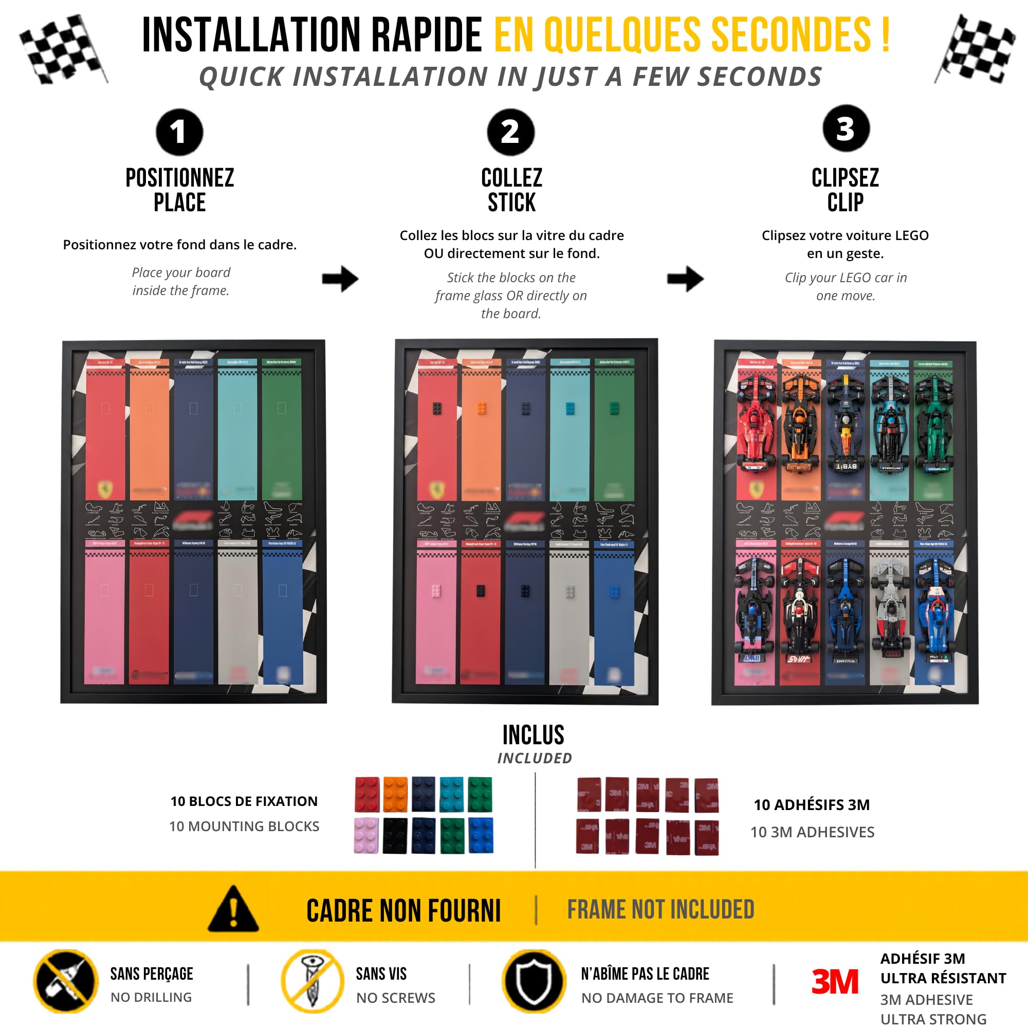 Générique Display à encadrer 50×70 cm pour collection LEGO F1 Speed Champions – Support Forex 3 mm - Décoration murale pour collectionneurs - Figurines non incluses