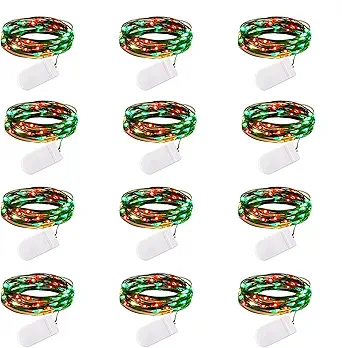 Brightown 12 Pack Led Fairy Lights Battery Operated String Lights Waterproof Silver Wire 7 Feet 20 Led Firefly Starry Moon Lights for DIY Wedding Party Bedroom Patio Christmas (12 Pack, Red & Green)