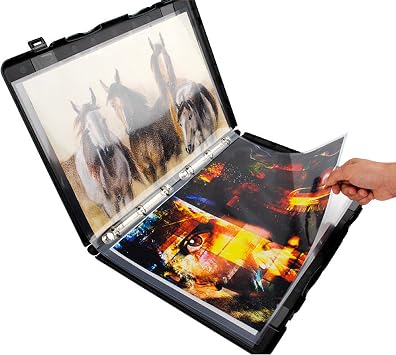 UniKeep 11x17 Large Format Presentation Binder Case with 10 Clear EnvyPak Page Protectors, Black Clamshell Portfolio Folder with 6 Metal Rings for Blueprints, Art, Schematics, and Posters, Made in USA
