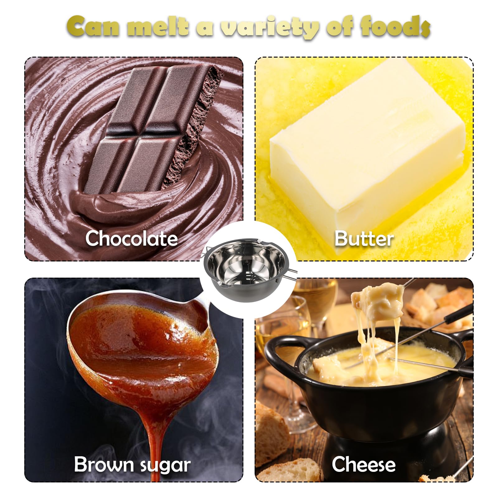 Ciotola di Fusione, 1000 ml Cioccolato Ciotola di Fusione in Acciaio Inossidabile, Pentolino per Cottura Bagnomaria, Ciotola di Fusione Pentola per Zucchero, Caramello, Formaggio (Argento)