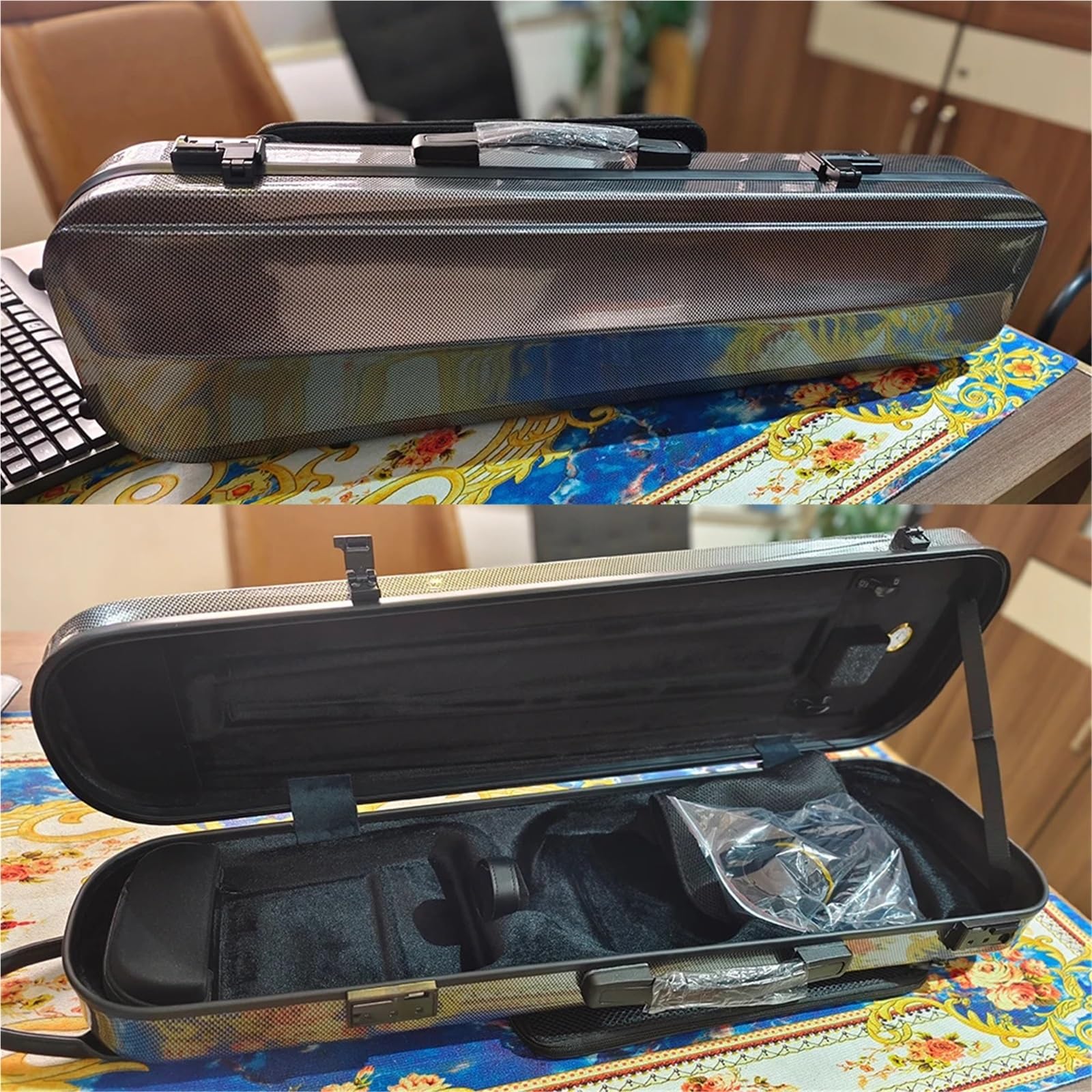 Geigenkasten Violinkoffer 4/4 Größe erhältlich in schwarz/weiß Verbundmaterial mit Notentasche Codeschloss(Black)