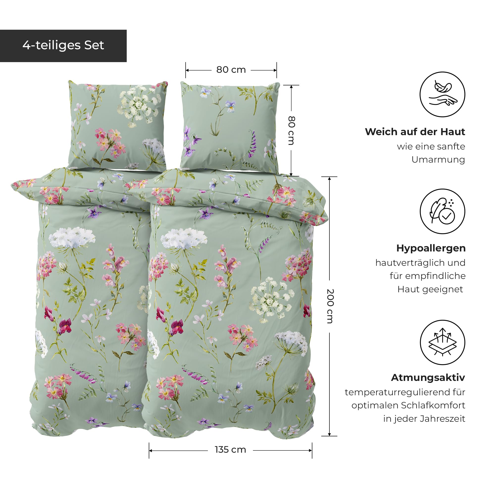 Pościel premium 135 x 200 x 2 – 100% bawełna (kwiaty beżowe)