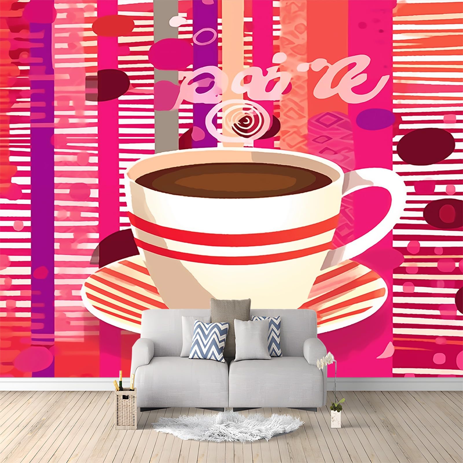 Kolorowa fototapeta, malowany kubek do kawy w paski, nadruk fototapeta, mural 3D, dekoracja plakatu, materiał płócienny do salonu, sypialni, pokoju dziecięcego, akcja 400 x 280 cm (szer. x wys.)