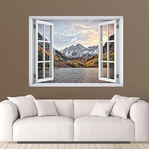 Miniatura 3 de IDEA4WALL Adhesivo mural removible para pared, atardecer sobre cordillera, valle, lago, naturaleza, desierto, arte moderno, paisaje, colorido,