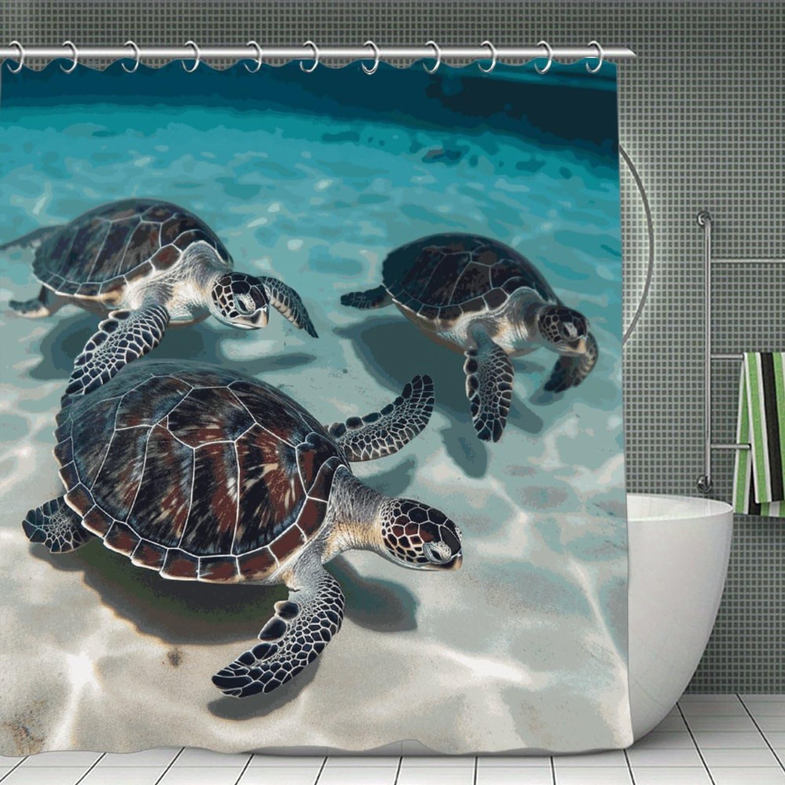 JTREHY Sea Turtles Shower Curtain Waterproof Bathroom Shower Curtain Machine Washable Bath Curtains Polyester Cloth Bath Curtains for Bathroom Showers 70.8×70.8Inch