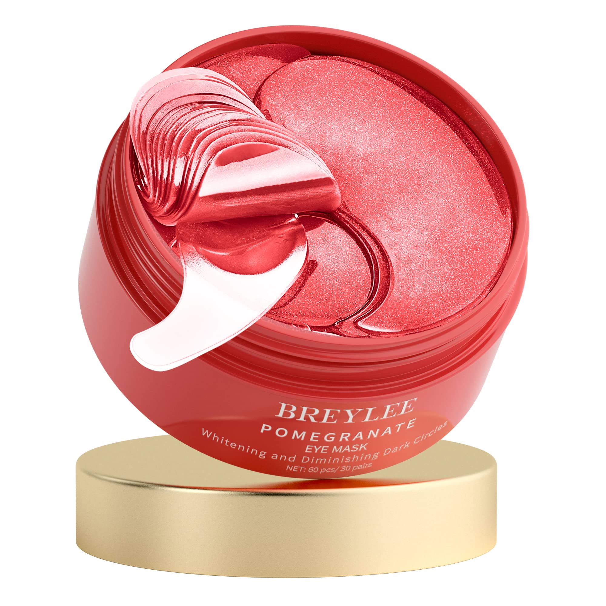 BREYLEE Red Pomegranate Eye Mask– 30 Pairs - Puffy Eyes and Dark Circles Treatments – Look Younger and Reduce Wrinkles and Fine Lines Undereye, Improve and Firm eye Skin - Pure Natural Material Extraction