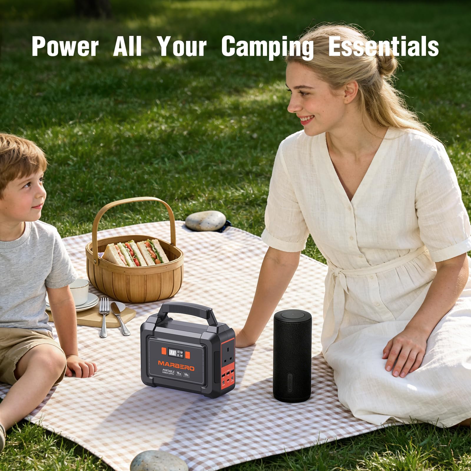 MARBERO Portable Power Station 26,400mAh Large Battery Pack 100W(150W Peak) Power Bank with Plug Socket 220V 97.68Wh Generator LED Light for Outdoor Adventure RV Trip Home Blackout Emergency — view 9