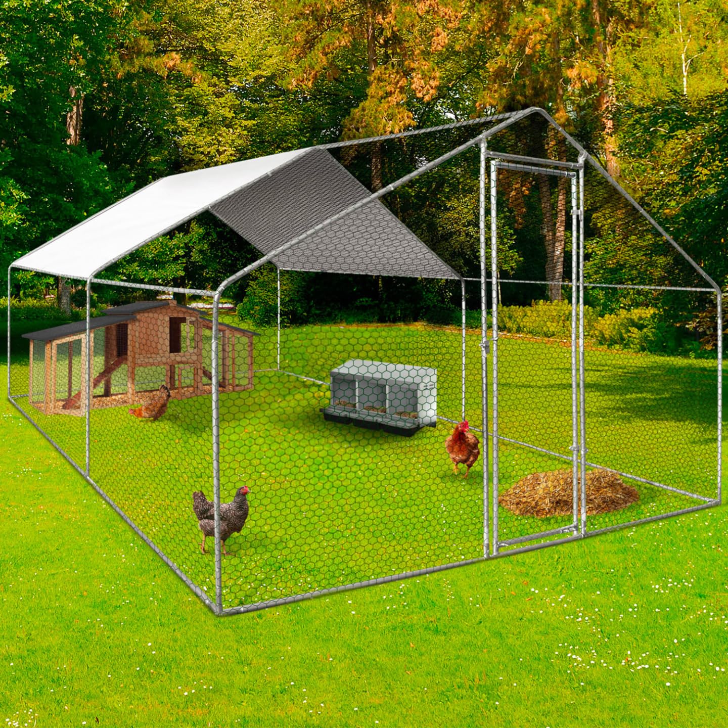 IDMarket - Ponedero para gallinas 3 ubicaciones nidal de metal con Fondo