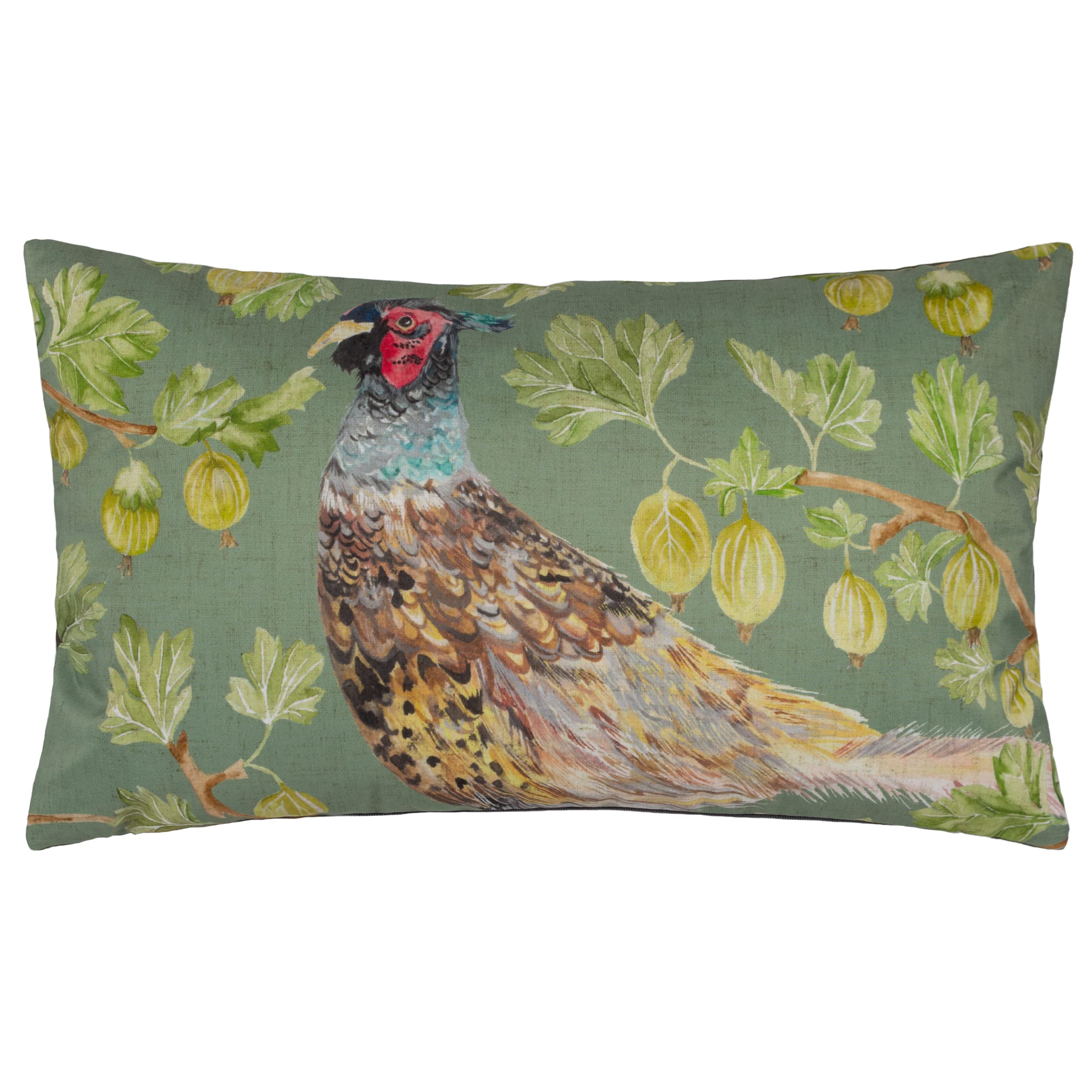 Evans Lichfield Grove Pheasant Cushion Olive Green - Polyester Filled - 30x50cm
