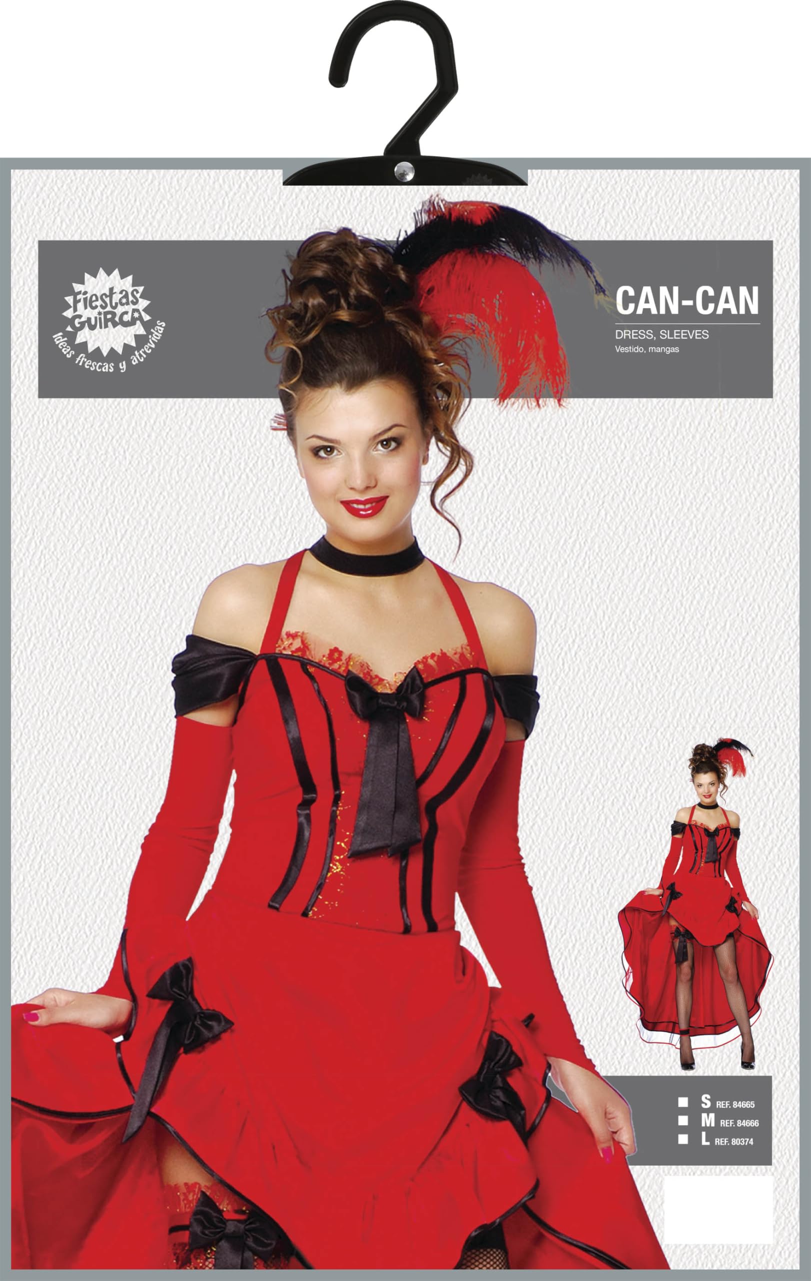 FIESTAS GUIRCA | Costume Can-Can Cowgirl Donna - Vestito e Maniche - Costumi del Vecchio West, Western e Cowboy per Halloween, Carnevale e Feste in Maschera - Adulto - Rosso e Nero