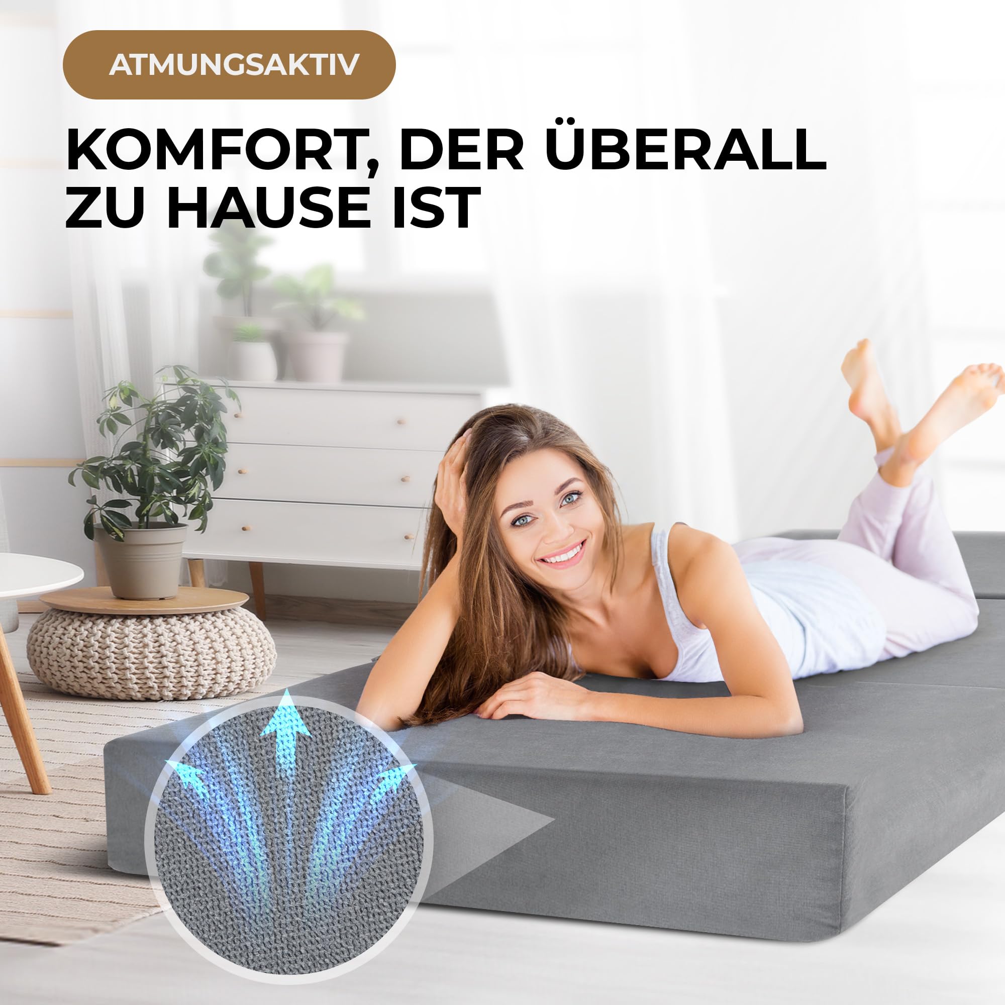 Herlag Orthopädische Klappmatratze 195x75x14cm - Extra Dickes Gästebett 14 cm hoch - Faltmatratze Härtegrad H3 Deluxe-Komfort Visco-Schaum - Faltbare Gästematratze 3-teilig - Bezug waschbar - Grau