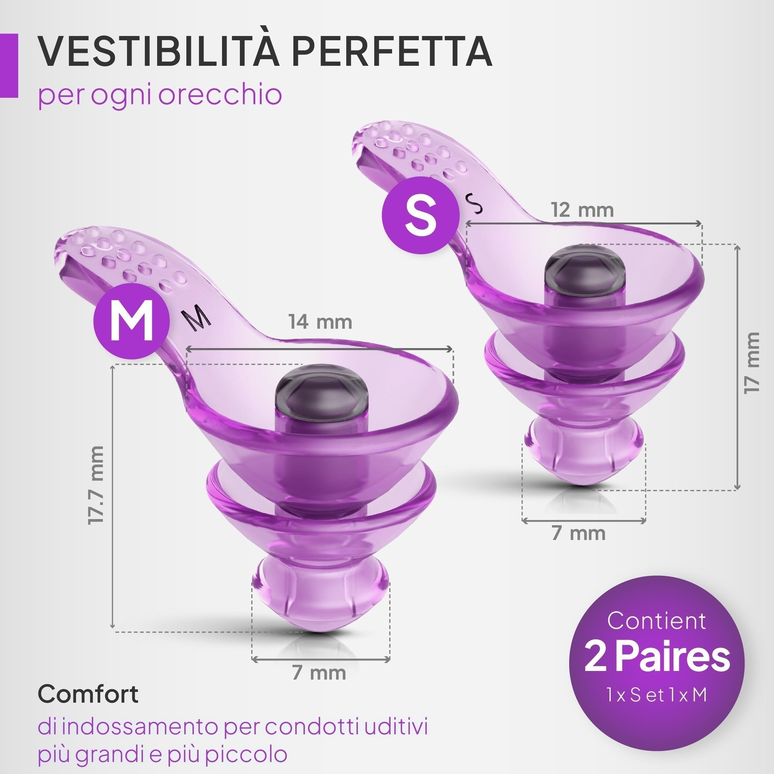 Senner ® DreamPro - Tappi orecchie per sonno tranquillo - Protezione udito in ambienti rumorosi, per chi dorme di fianco - Anti Russamento - Ipoallergenici, 2 misure, Contenitore alluminio