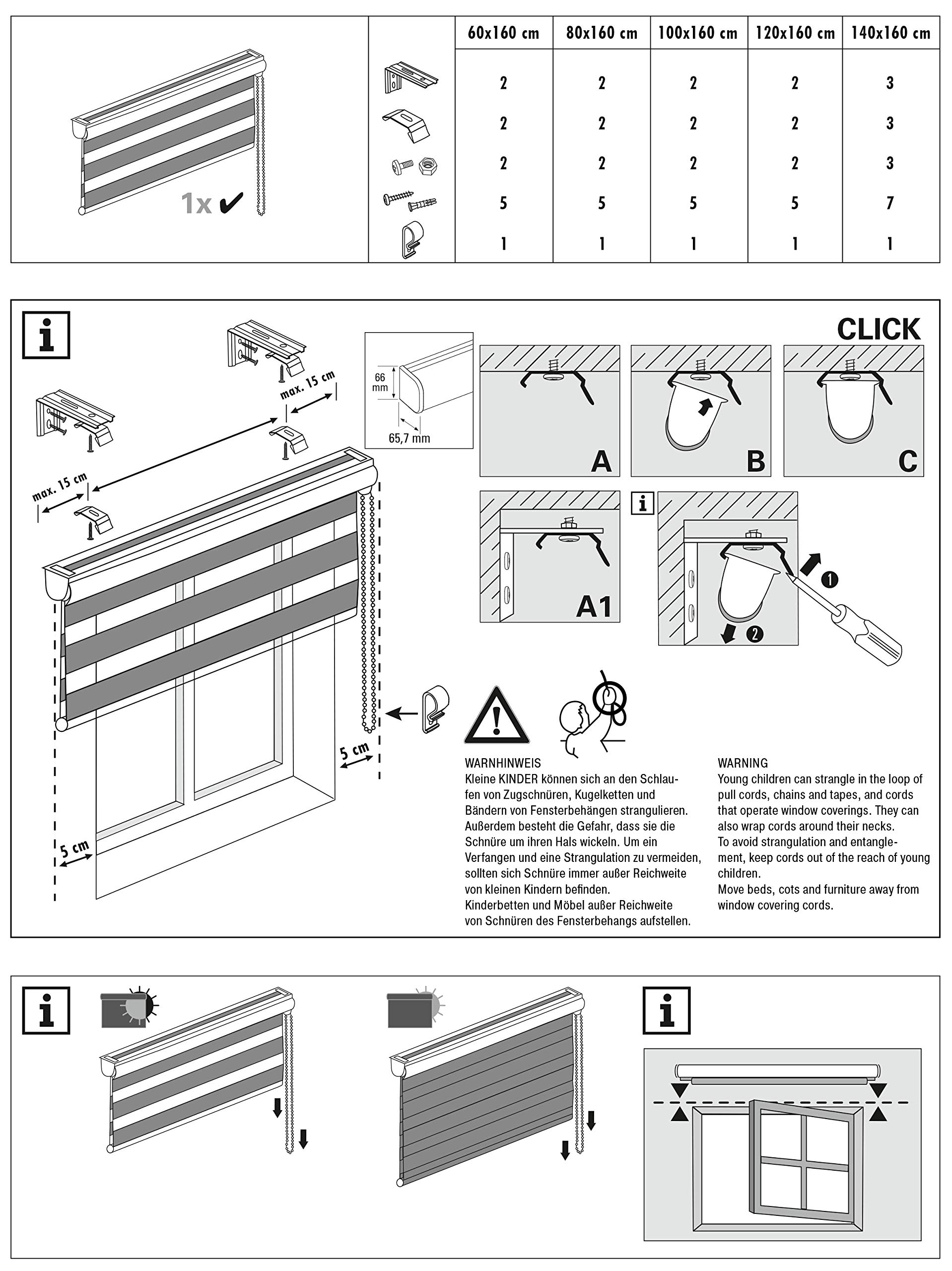 Gardinia Store Double avec Coffre, Jour/Nuit, Commande Latérale, Bandes Transparentes et Occultantes, Kit de Montage Inclus, Blanc, 60 x 160 cm (LxH) 12940