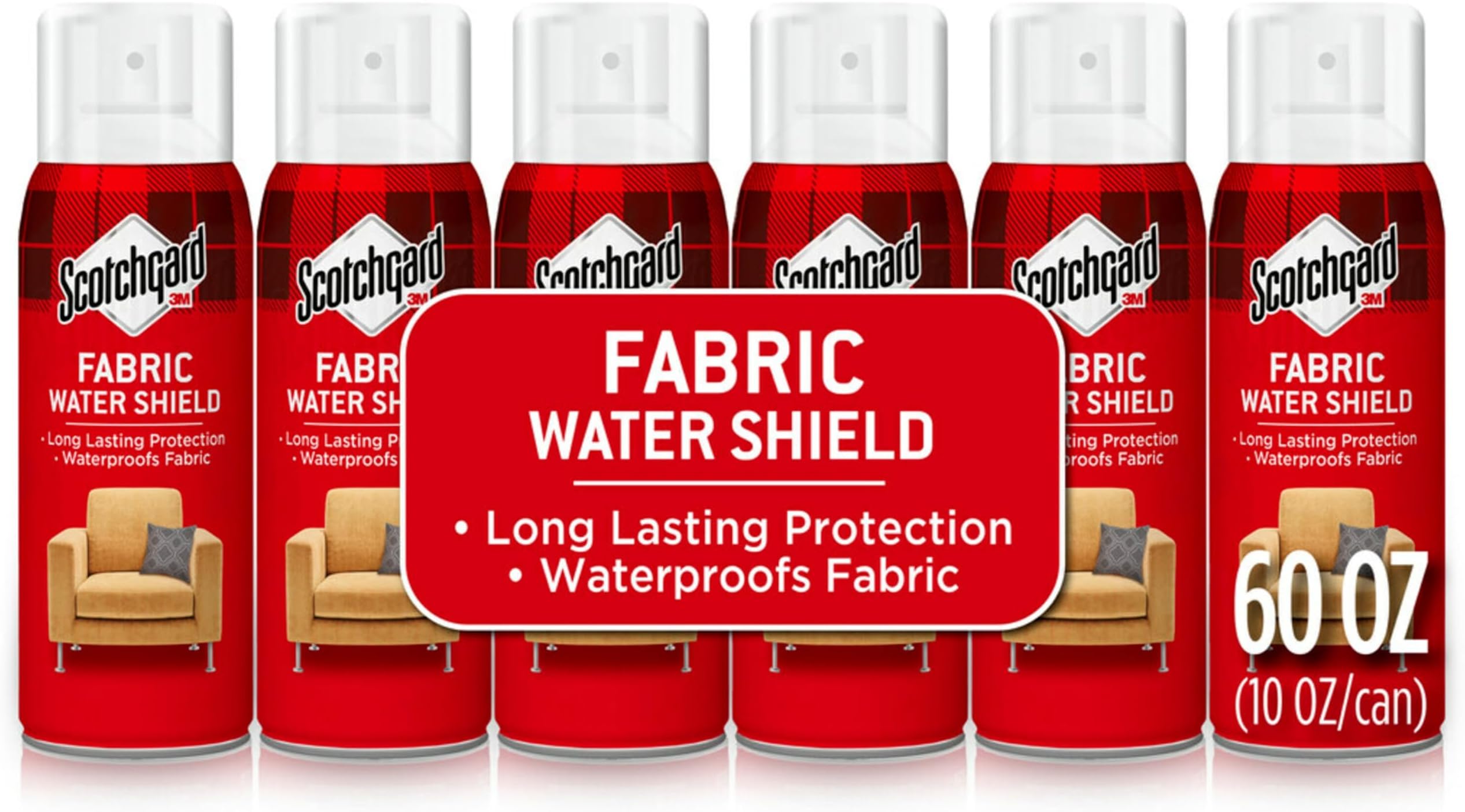 60 Ounces (Six, 10 Ounce Cans) Fabric Water Shield, Ideal for Couches, Pillows, Furniture, Shoes and More, Repels Water
