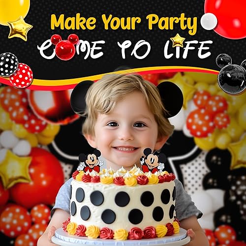 Miniatura 7 de Kit de arco de globos de Mickey todo en 1 con cabezas de ratón y estrellas doradas para decoraciones de cumpleaños de ratón, globos de Mickey para