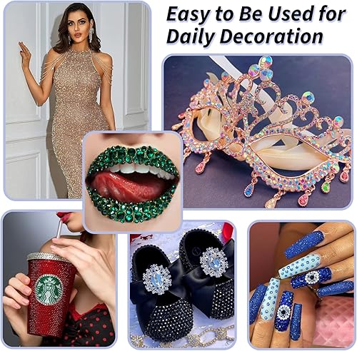 Miniatura 6 de Hotfix - Diamantes de imitación de cristal, con parte trasera plana, gemas redondas de fijación en caliente para ropa y manualidades (zafiroazul,