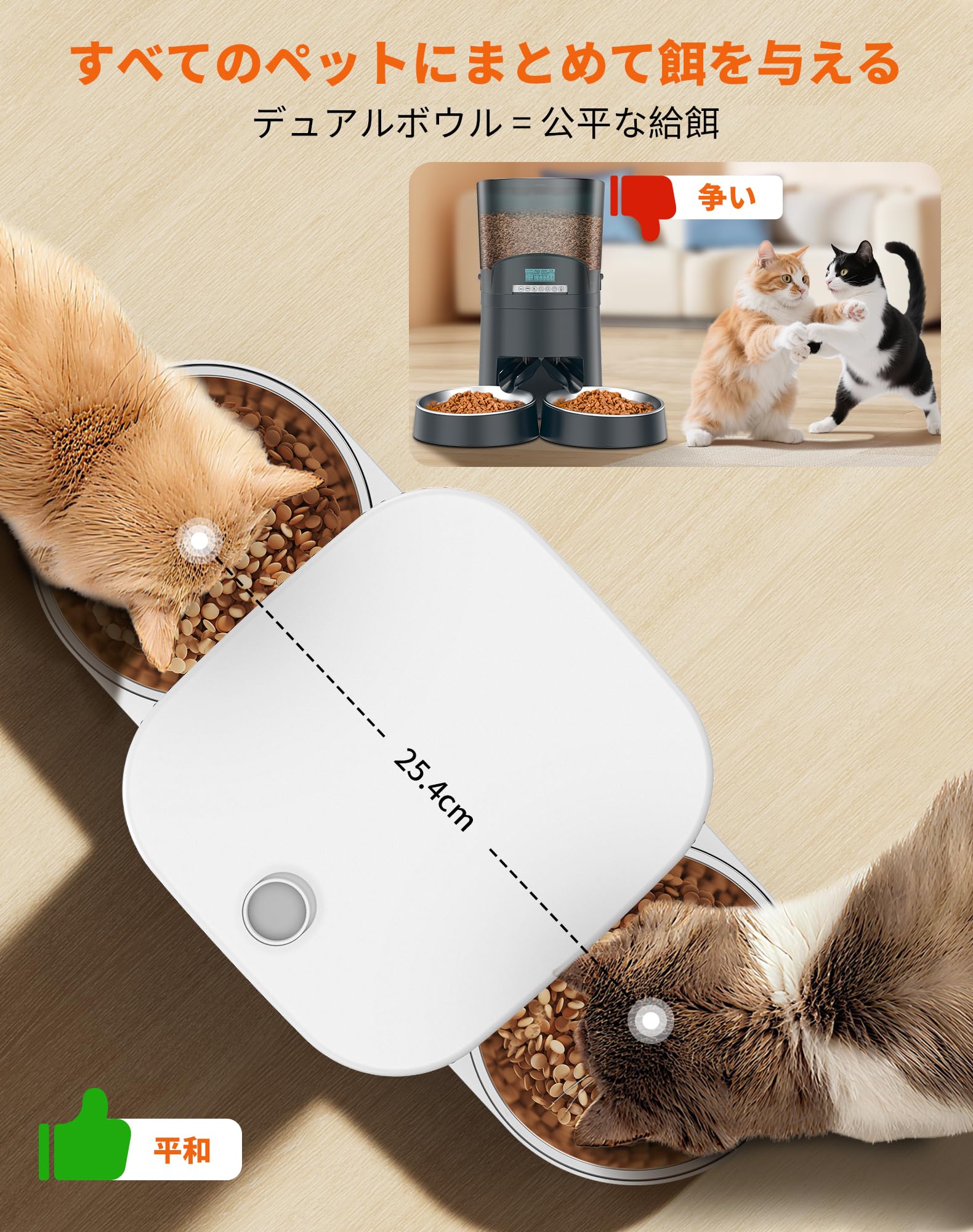 HoneyGuardian 自動給餌器 猫 犬用 タイマー式 給餌器 防湿・防虫設計 大容量3.5L ステンレス製ボウル2個 1～6回給餾プログラム 音声録音機能 手動給餌対応 両用電源 留守番対策 ホワイト