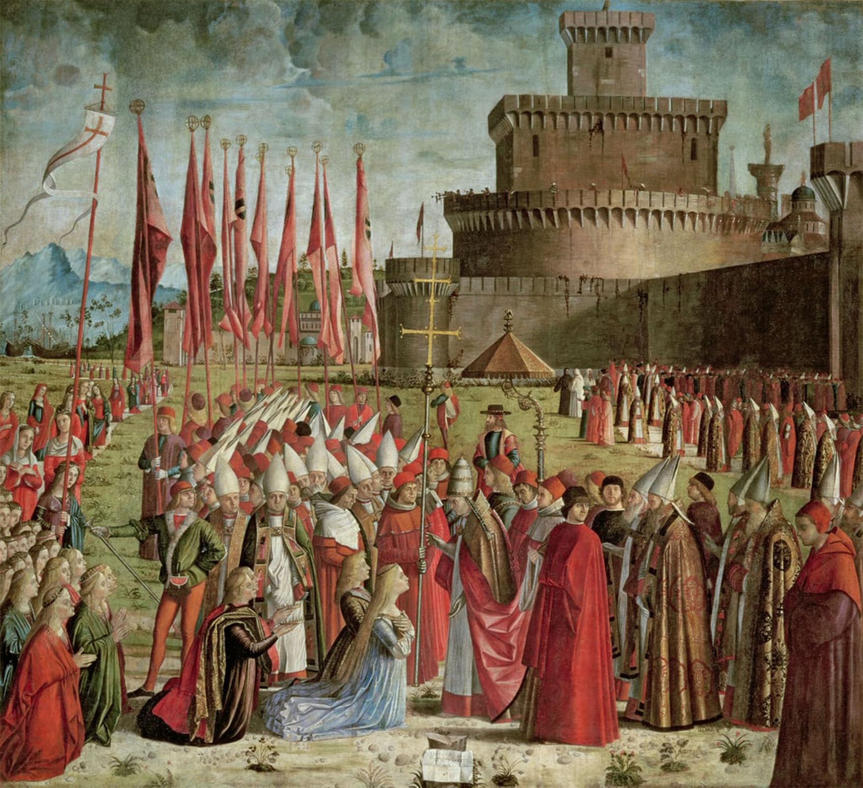 Artxlxxbn No Frame Famous Prints Artwork Pictures Poster Painting Art The Pilgrims Meet Cyriac Before The Walls By Vittore Carpaccio Artwork Landscape Pictures For Home Decor 60X90cm