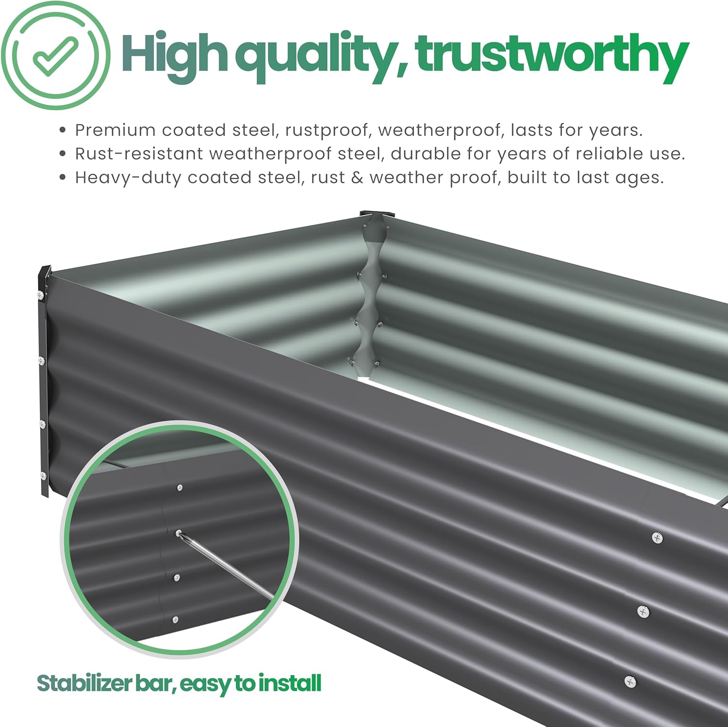 6X2X1 FT Metal Raised Garden Bed Kit, Heavy Duty Outdoor Rectangular Planter Box, Bottomless Design for Deep Root Vegetables, Flowers & Herbs, Easy Assembly(Dark Gray 2PCS)