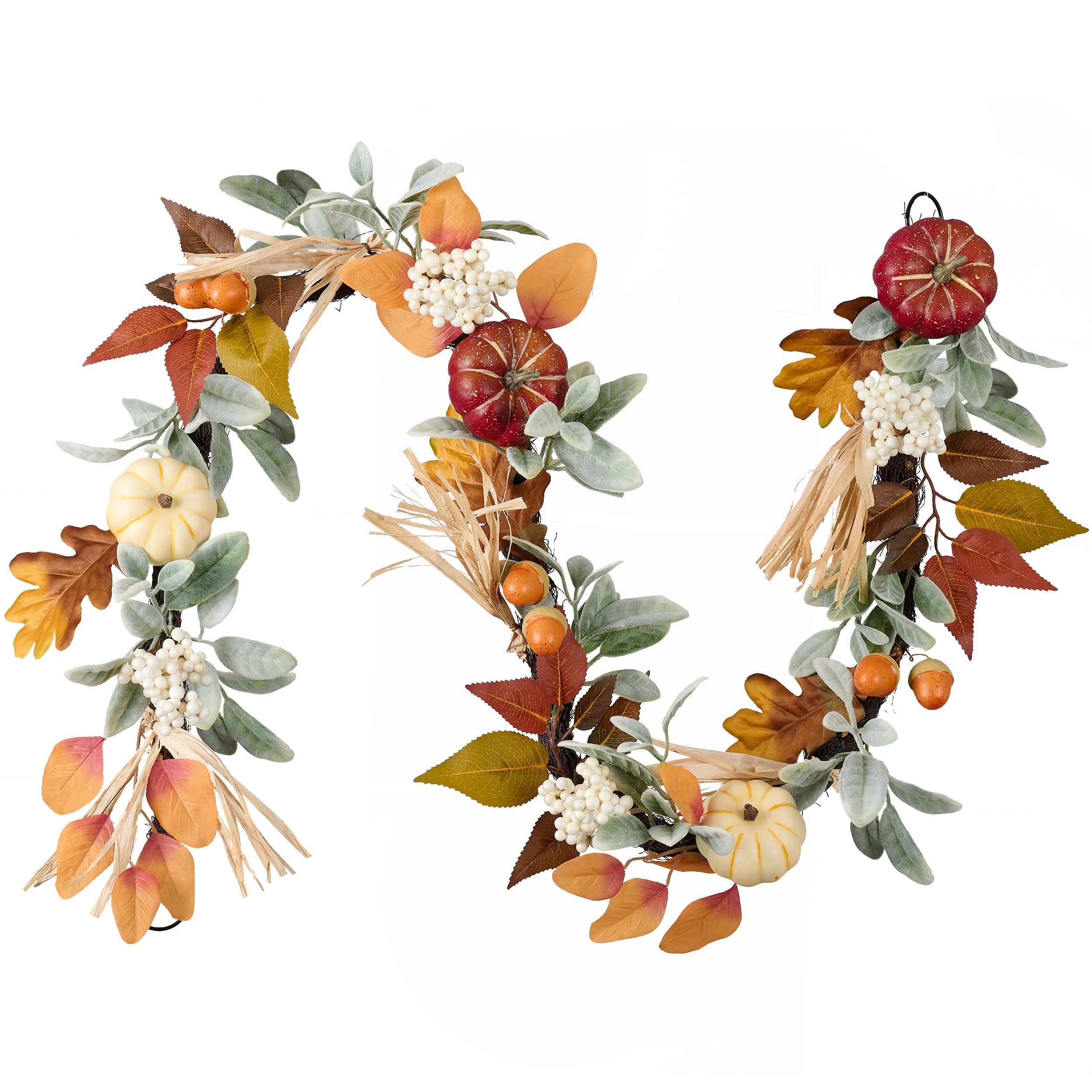 Valery Madelyn 45 Cm Couronne Citrouille Artificielle Pour Thanksgiving, Guirlande Feuille D'érable Baies Et Citrouille Automne Pour Porte D'entrée, Couronne De Automne Murale De Fenêtre Thanksgiving