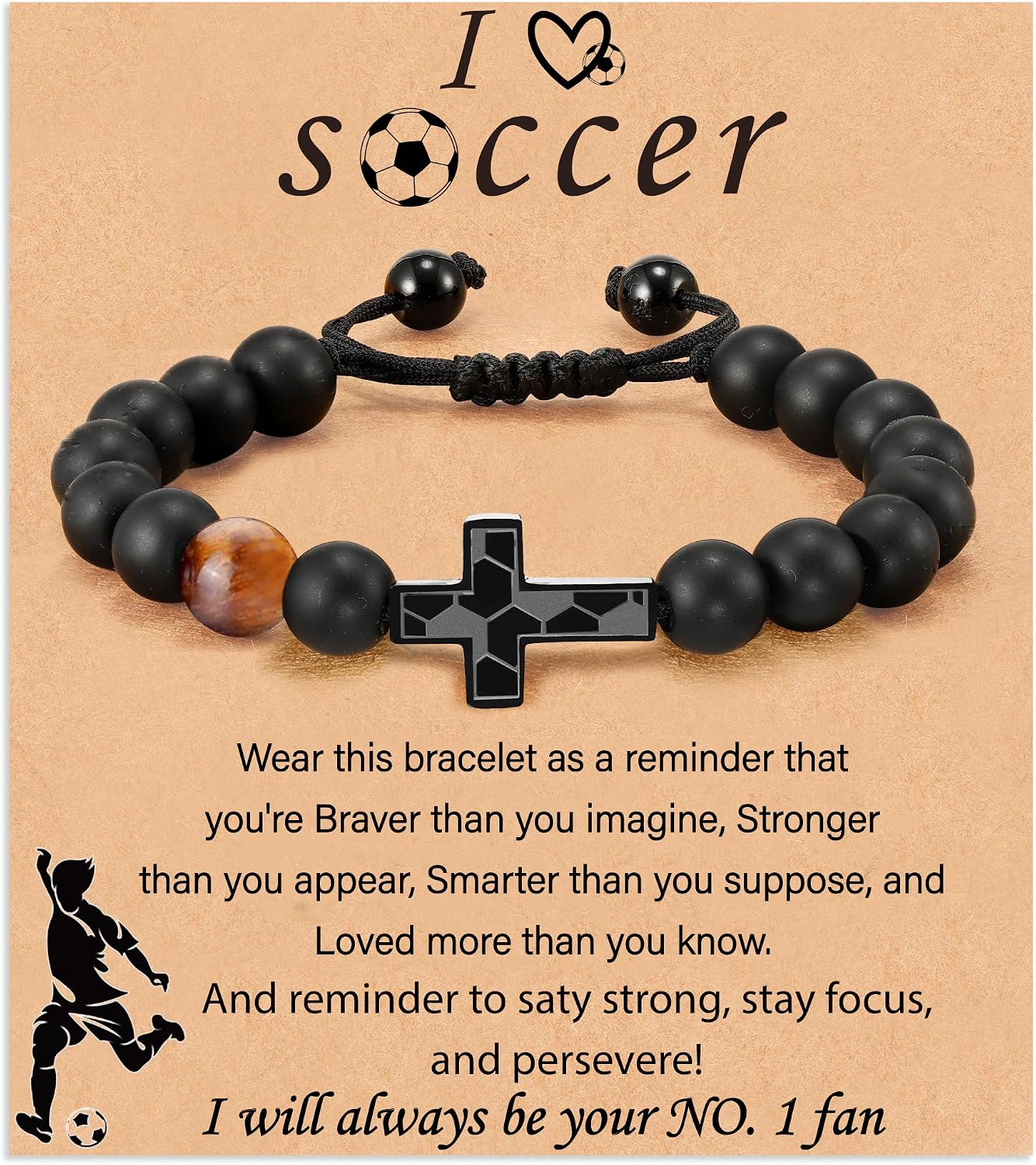 Baseball/Football/Soccer/Basketball Cross Bracelet for Teen Boys Kids, Natural Beaded Bracelet Christian Religious Jewelry Gifts