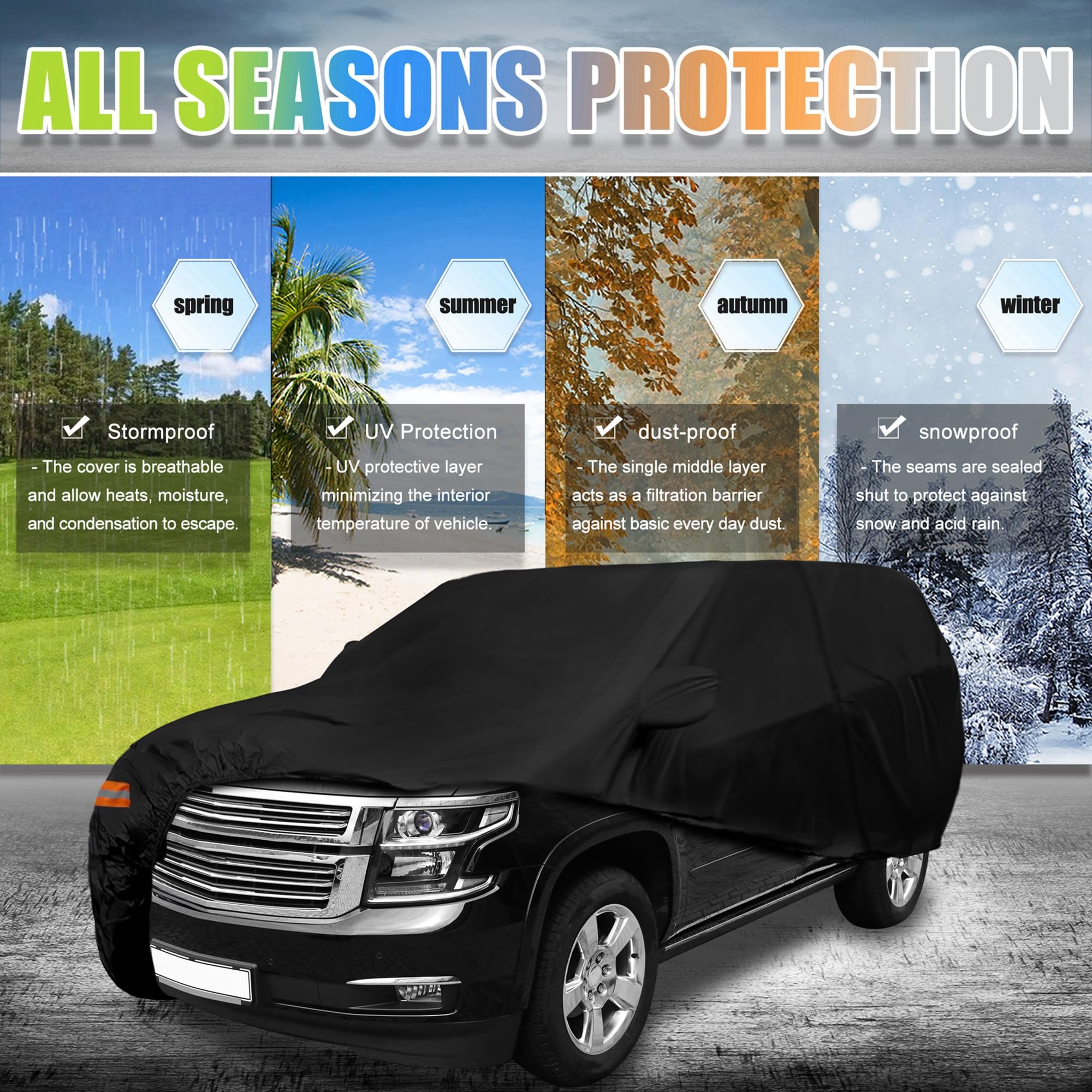 X AUTOHAUX SUV Car Cover for Chevrolet Tahoe 4 Door 2007-2024 Outdoor Waterproof Sun Rain Dust Wind Snow — view 2